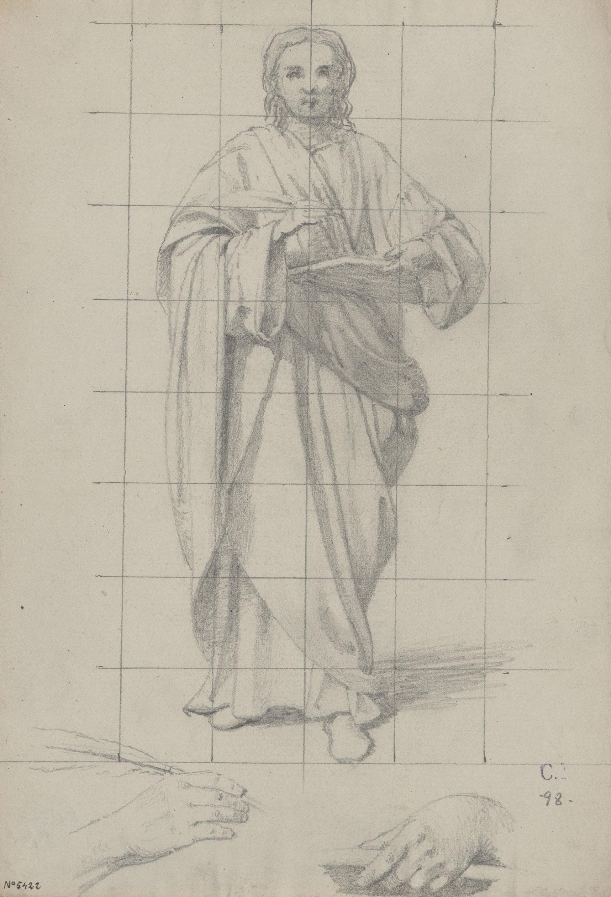 image for: Claudi Lorenzale - Sant Joan Evangelista i estudi de mans - Cap a 1850-1870