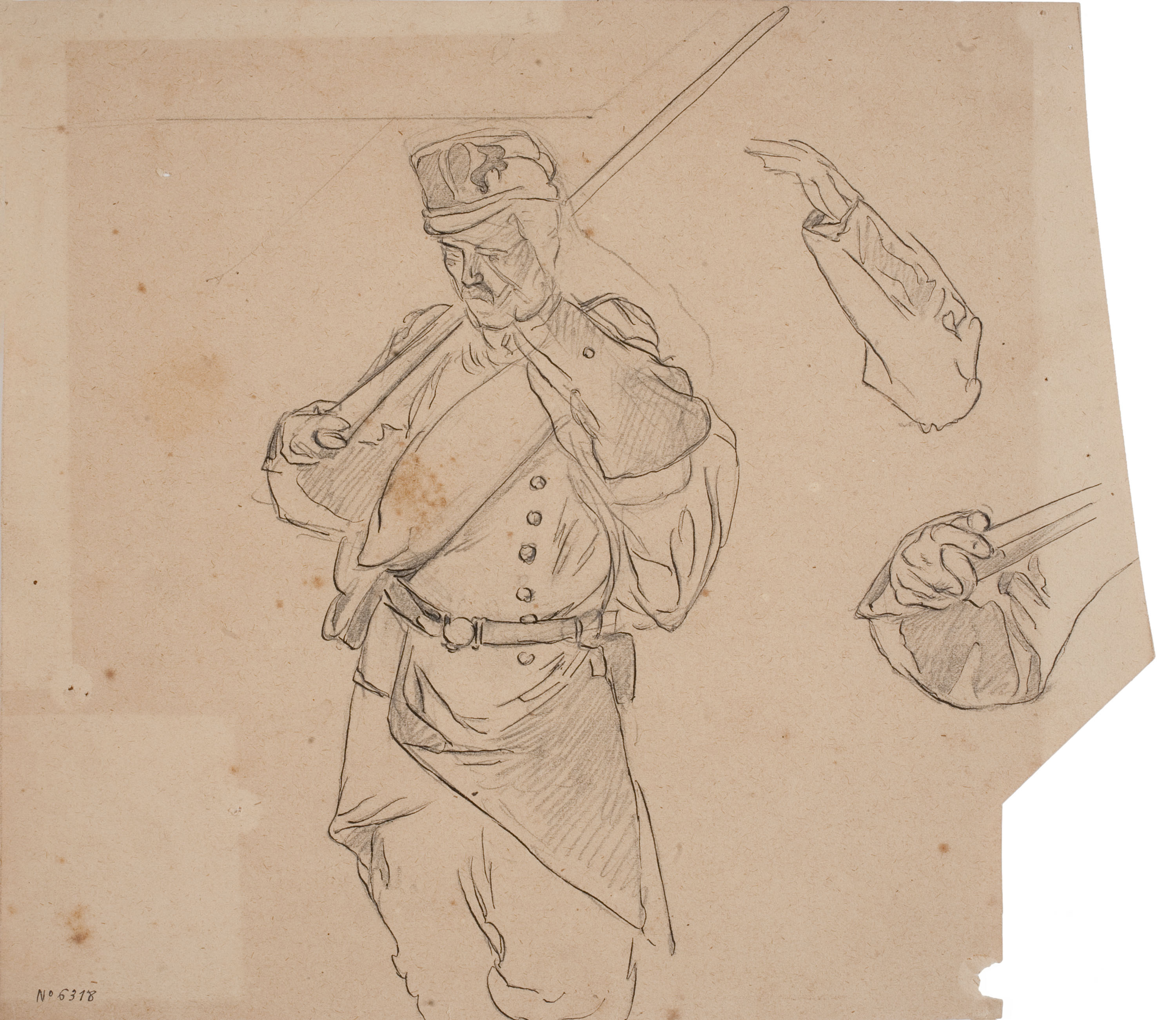 image for: Josep Lluís Pellicer - Apunts de soldat i braços - Cap a 1872-1876