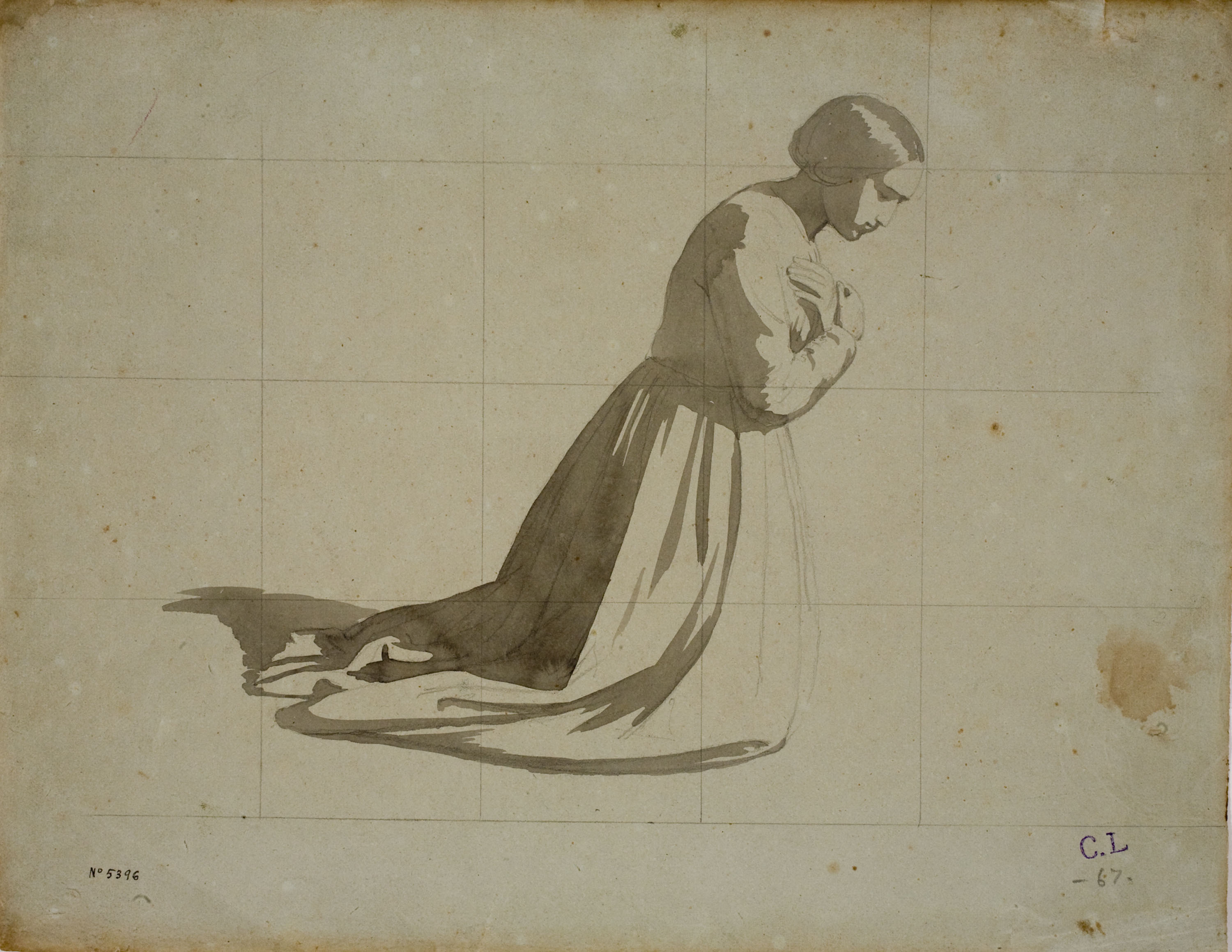 image for: Claudi Lorenzale - Estudi de figura femenina en oració - Cap a 1860-1880