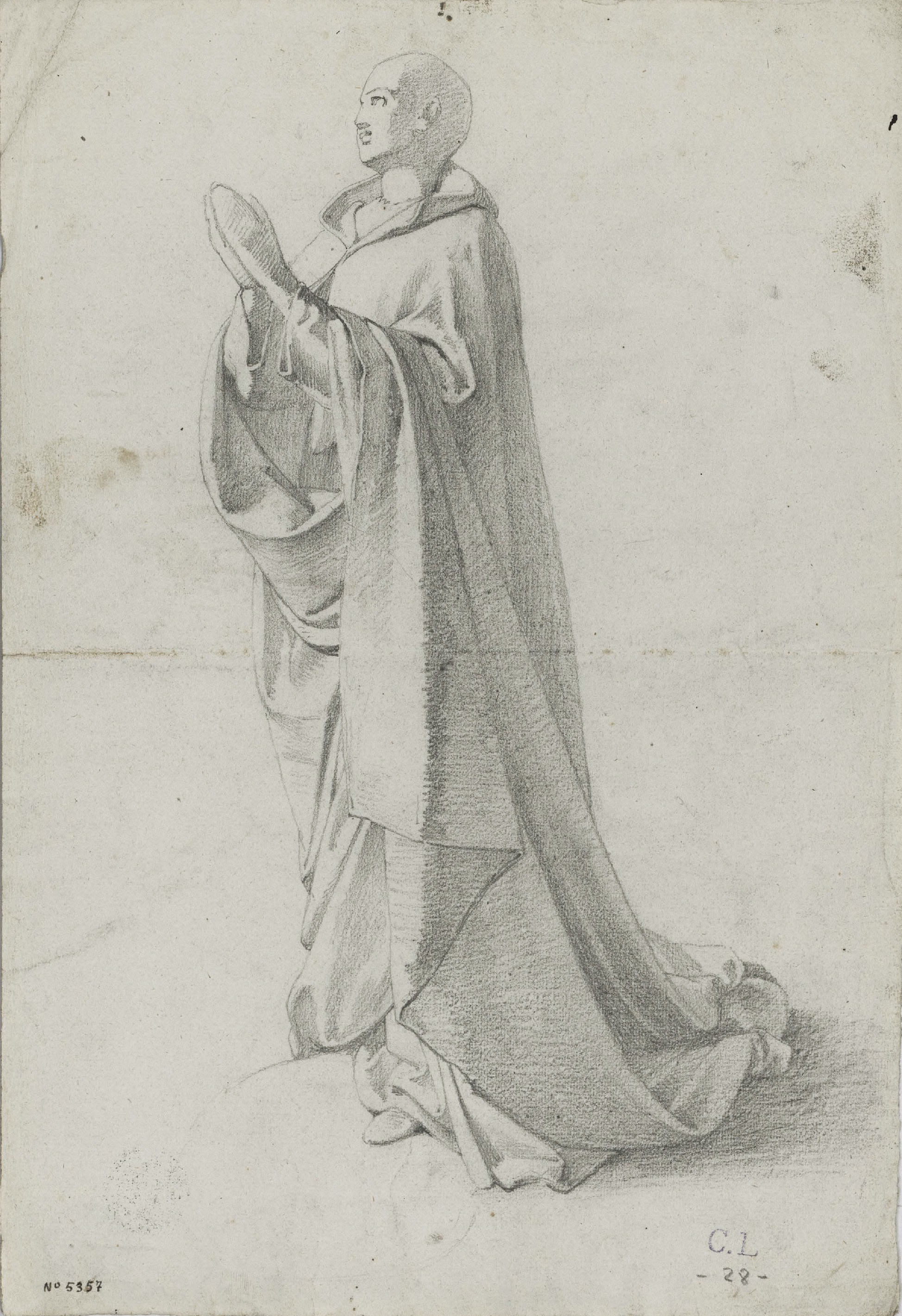 image for: Claudi Lorenzale - Estudi de figura masculina en actitud de pregària - Cap a 1850-1870