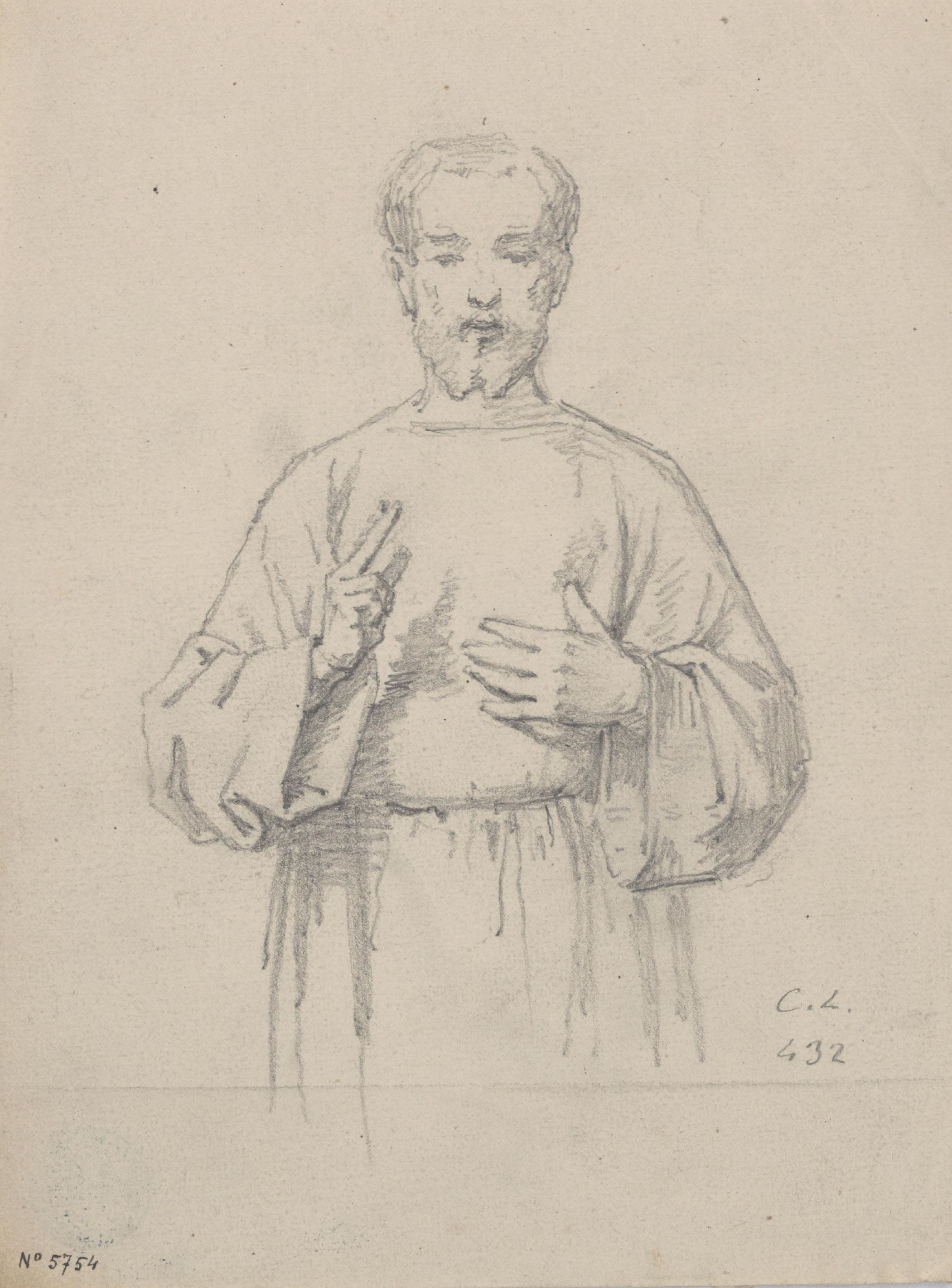 image for: Claudi Lorenzale - Figura masculina en actitud de beneir - Cap a 1850-1870