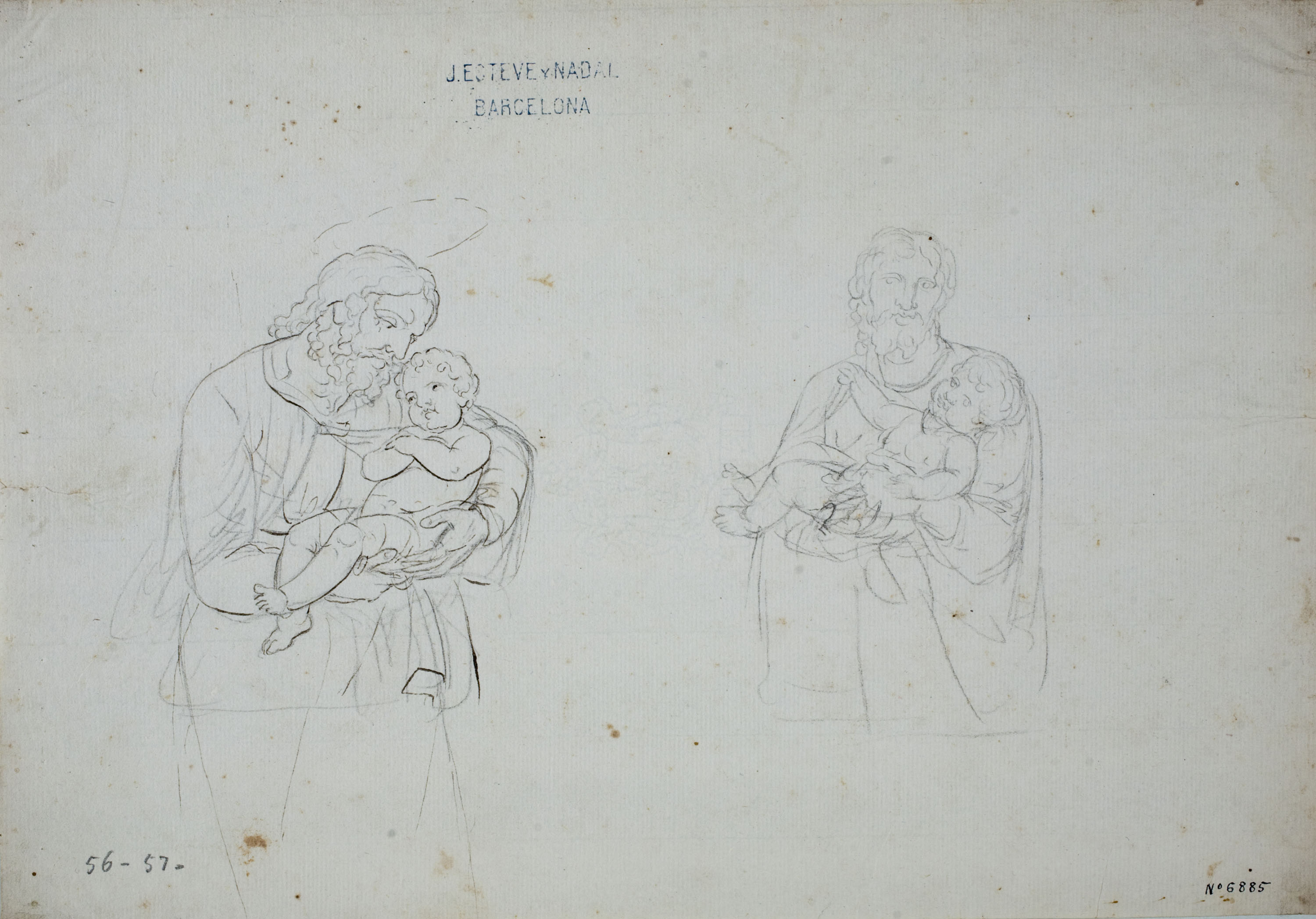 image for: Josep Bernat Flaugier - Dos estudis de sant Josep amb el Nen Jesús - Cap a 1790-1794