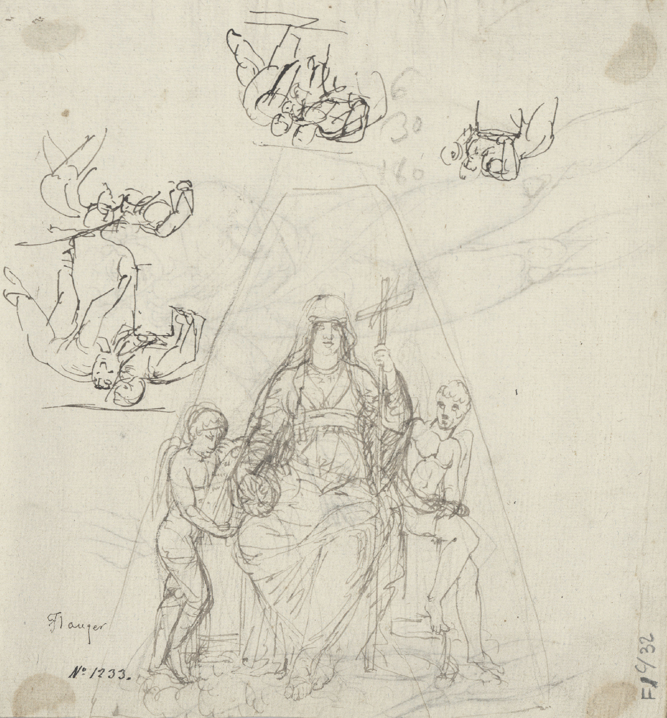 image for: Josep Bernat Flaugier - Al·legoria de la religió per a la decoració de la cúpula de Sant Sever i Sant Carles Borromeu (anvers) / Estudi de figura (revers) - Cap a 1802-1803