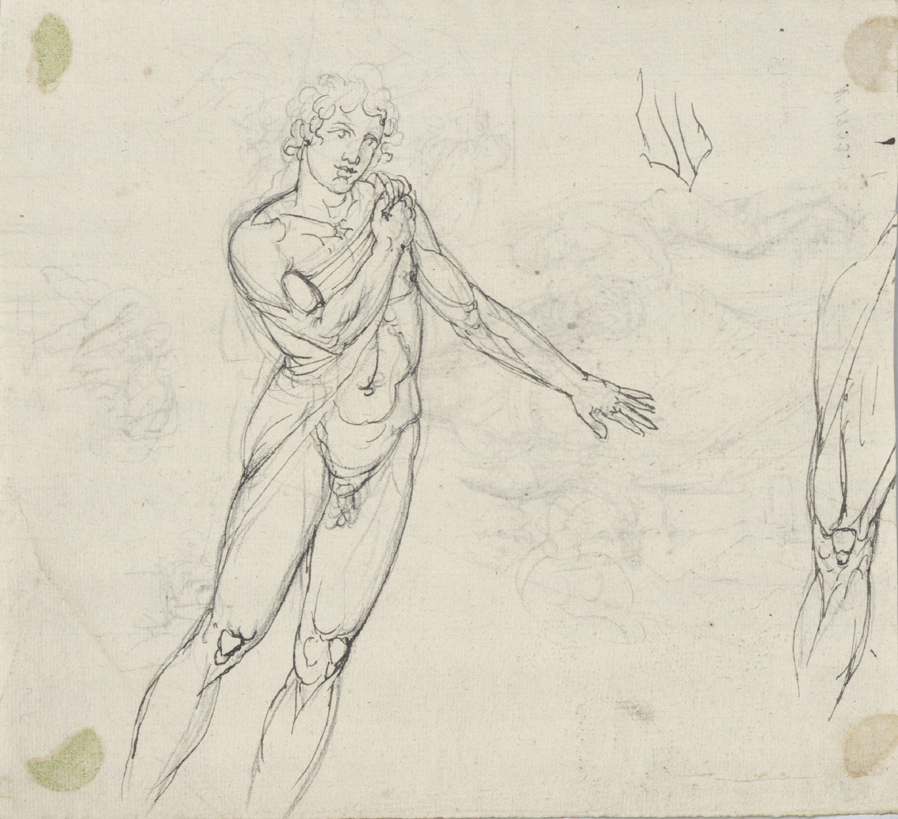 image for: Josep Bernat Flaugier - Al·legoria de la religió per a la decoració de la cúpula de Sant Sever i Sant Carles Borromeu (anvers) / Estudi de figura (revers) - Cap a 1802-1803 [1]