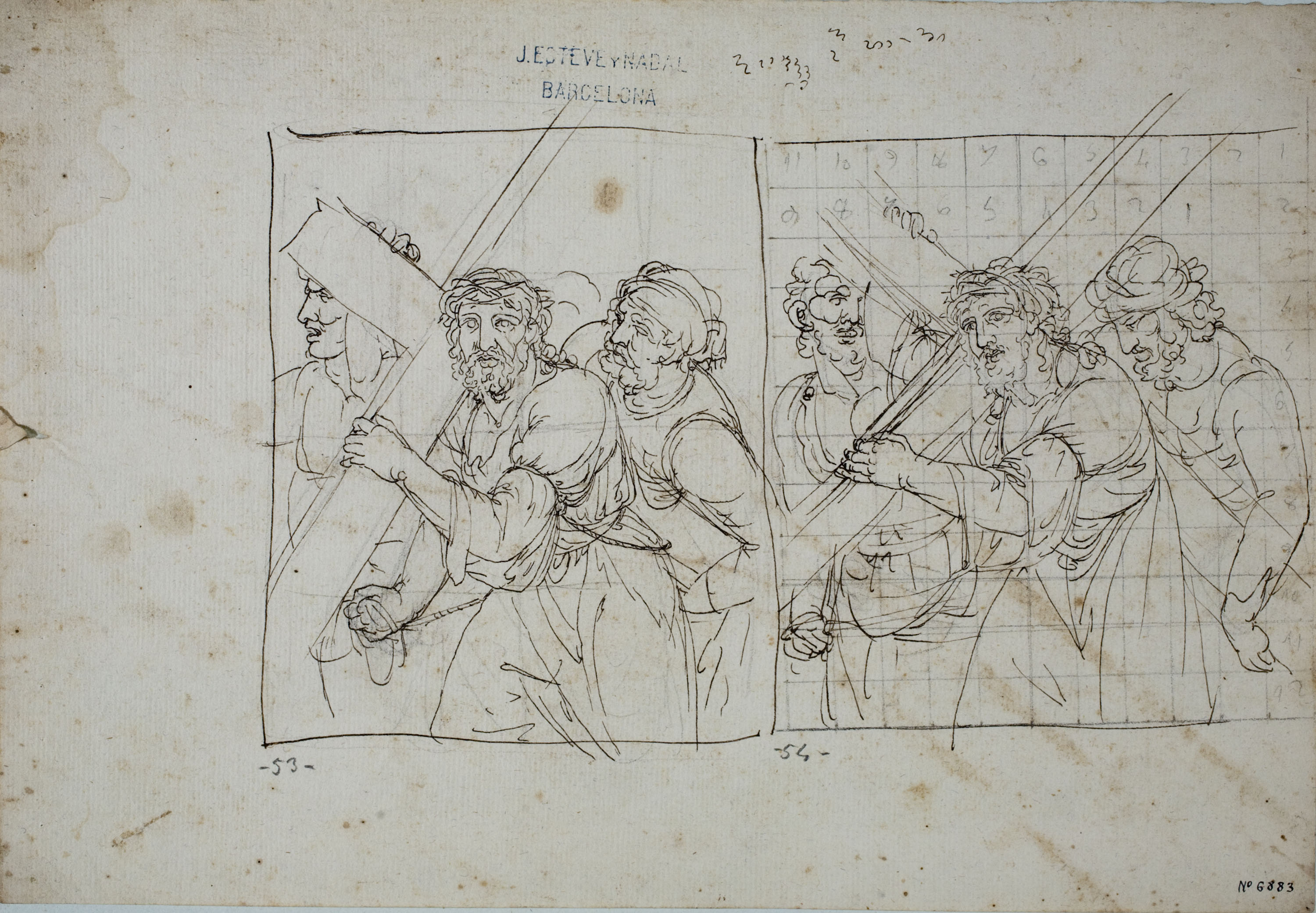 image for: Josep Bernat Flaugier - Dos estudis de Crist amb la Creu camí del Calvari - Cap a 1799-1800