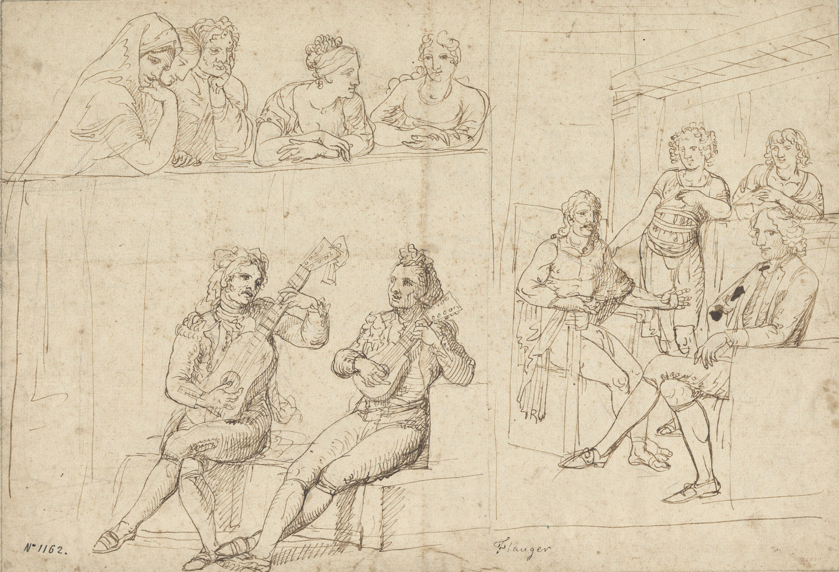 image for: Josep Bernat Flaugier - Concert de bandúrries i guitarra, dones en una balconada i figures en un interior - Cap a 1800-1812
