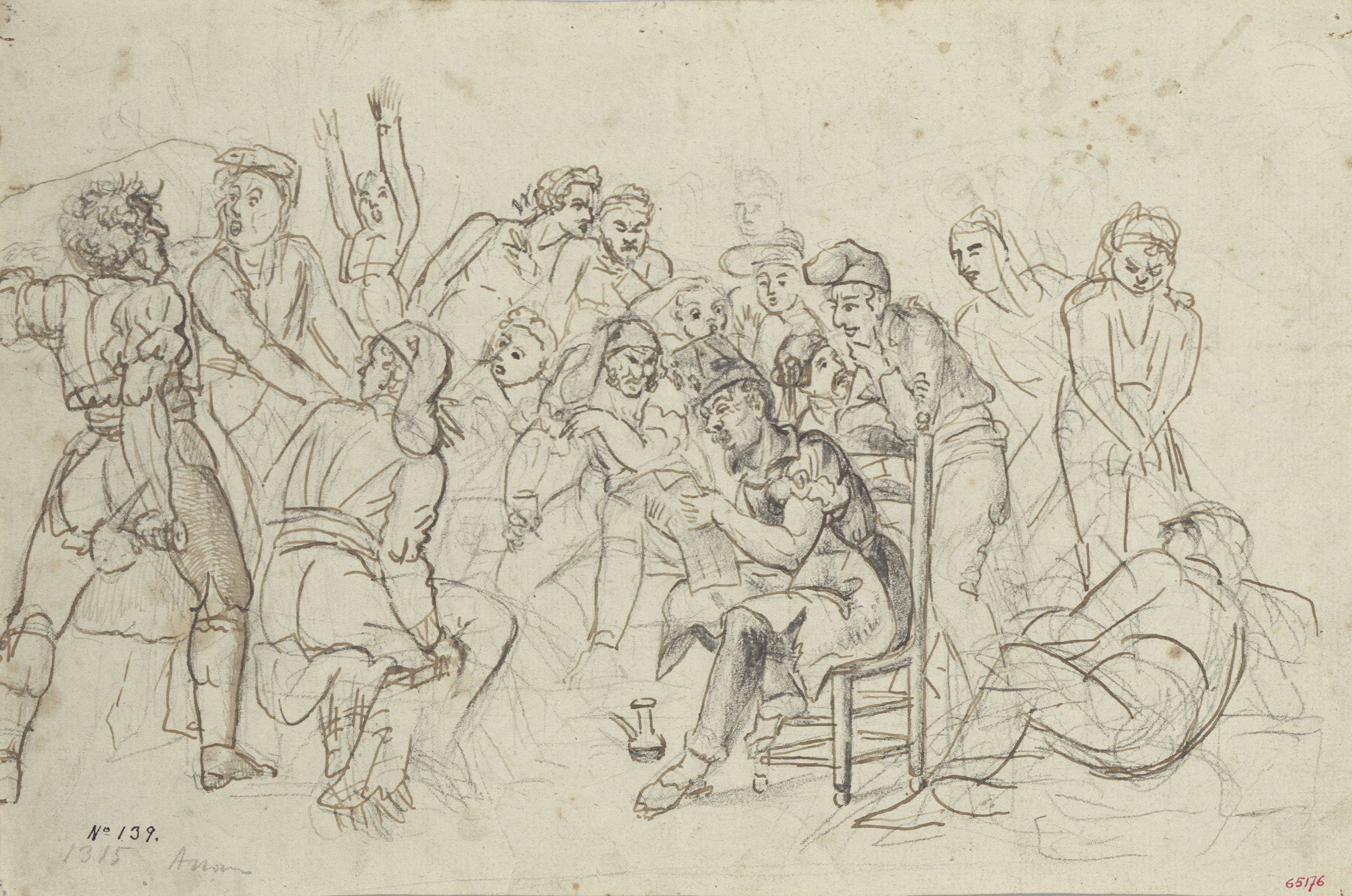 image for: Josep Bernat Flaugier - Grup de soldats escoltant notícies de la guerra (anvers) / Croquis (revers) - Cap a 1809-1812
