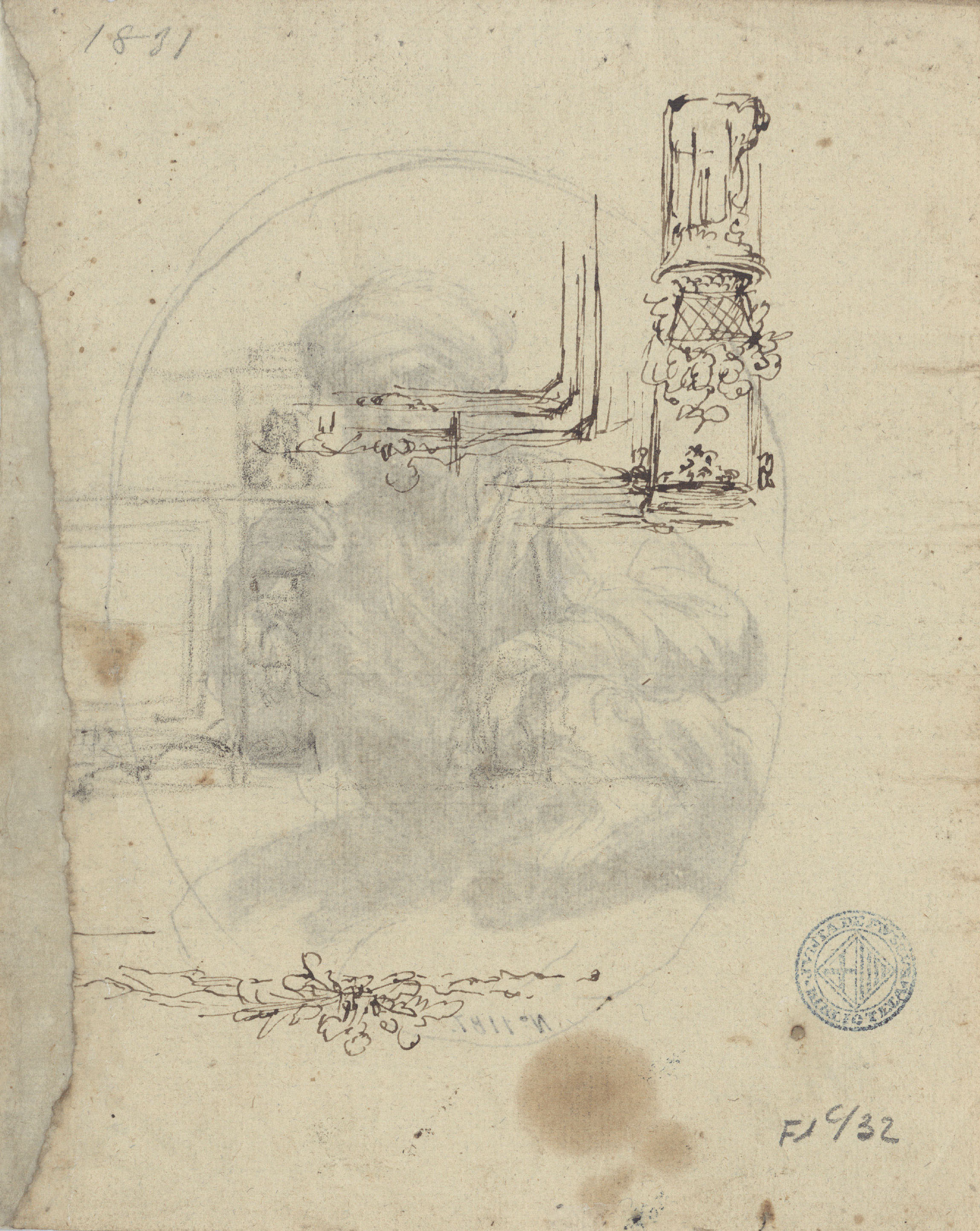image for: Josep Bernat Flaugier - El profeta Daniel (anvers) / Croquis (revers) - Cap a 1800-1812 [1]