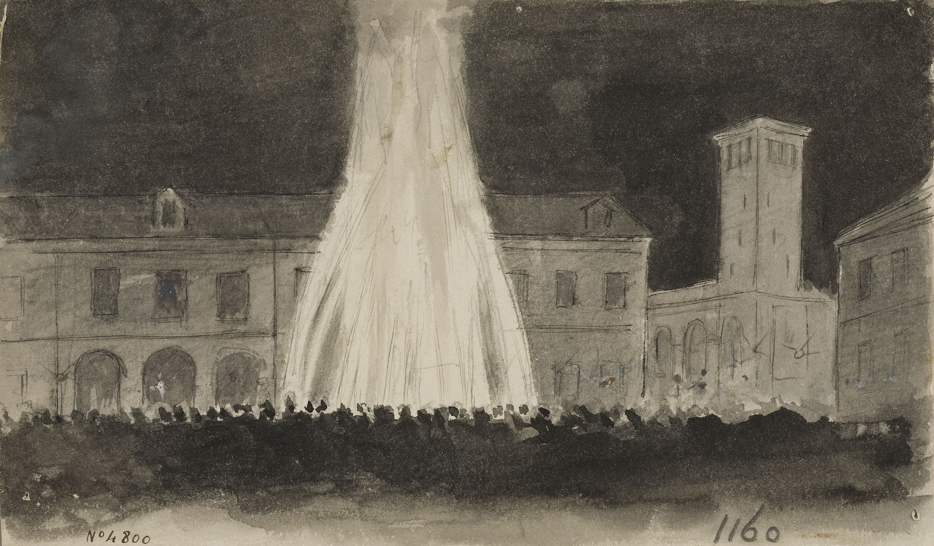 image for: Lluís Rigalt - Foguera a la plaça major de Vic [?] - 1856