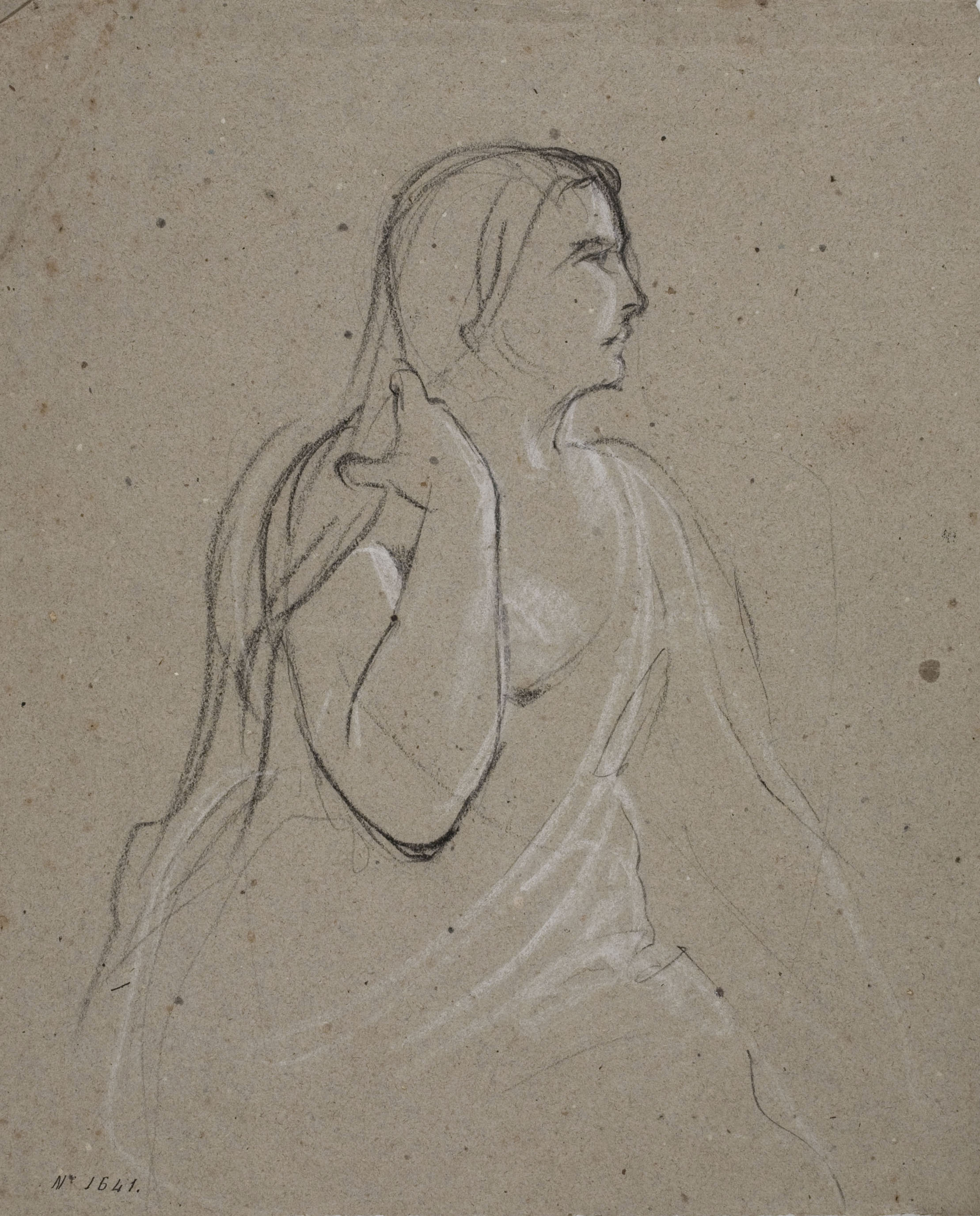 image for: Ramon Martí i Alsina - Croquis de figura femenina de mig cos - Cap a 1860-1865
