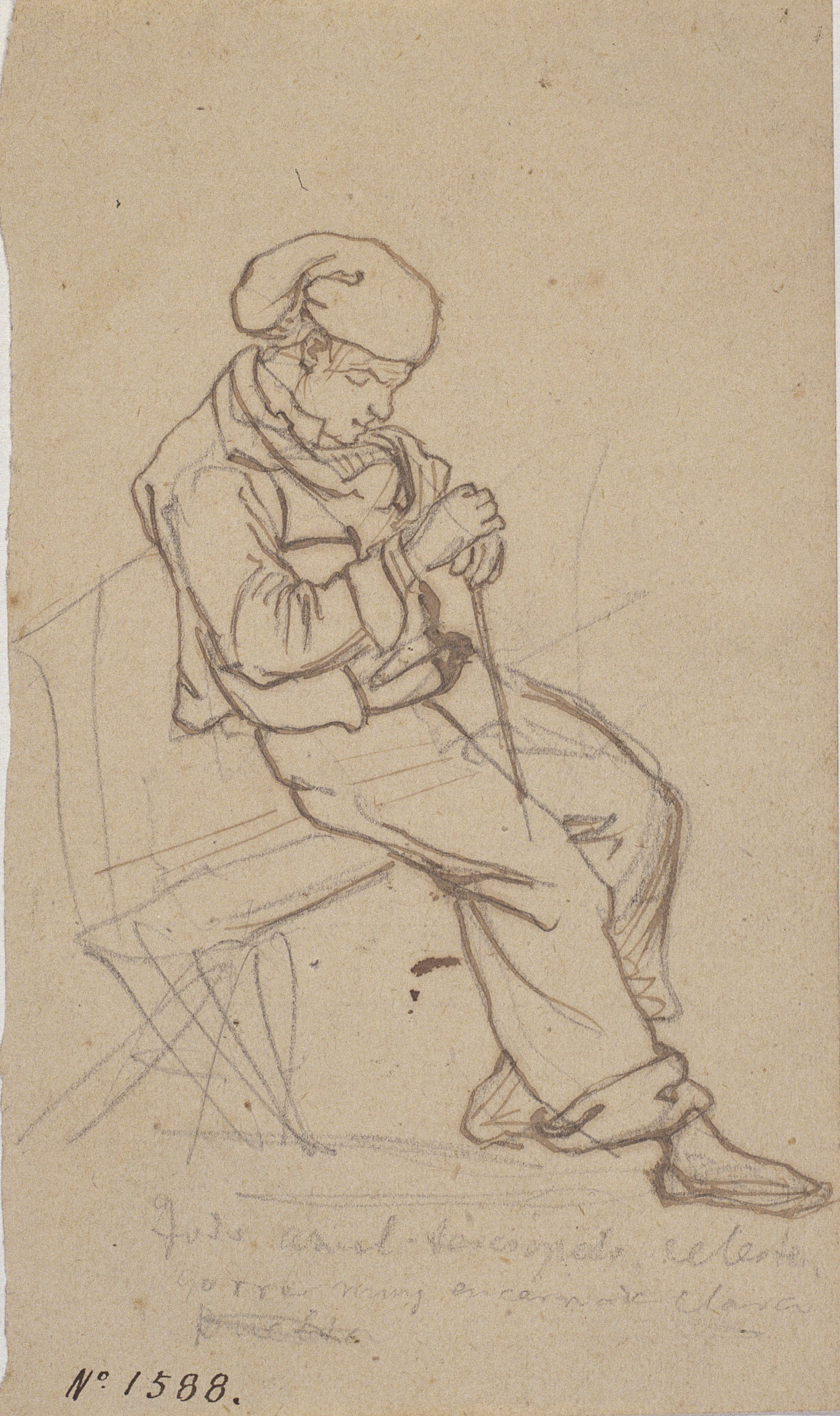 image for: Ramon Martí i Alsina - Pagès adormit - Cap a 1850-1855