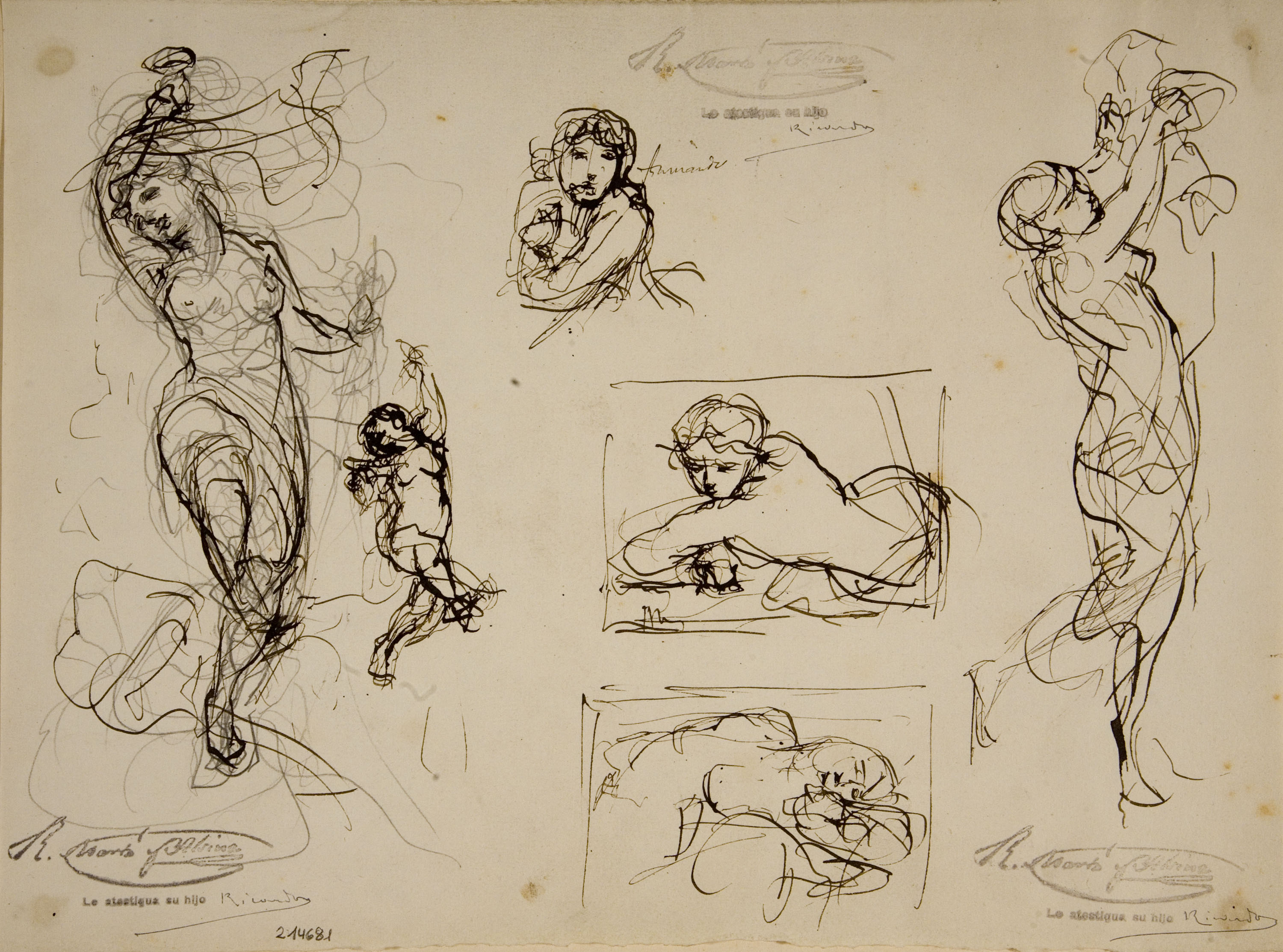 image for: Ramon Martí i Alsina - Sis estudis de figures femenines - Cap a 1860-1880