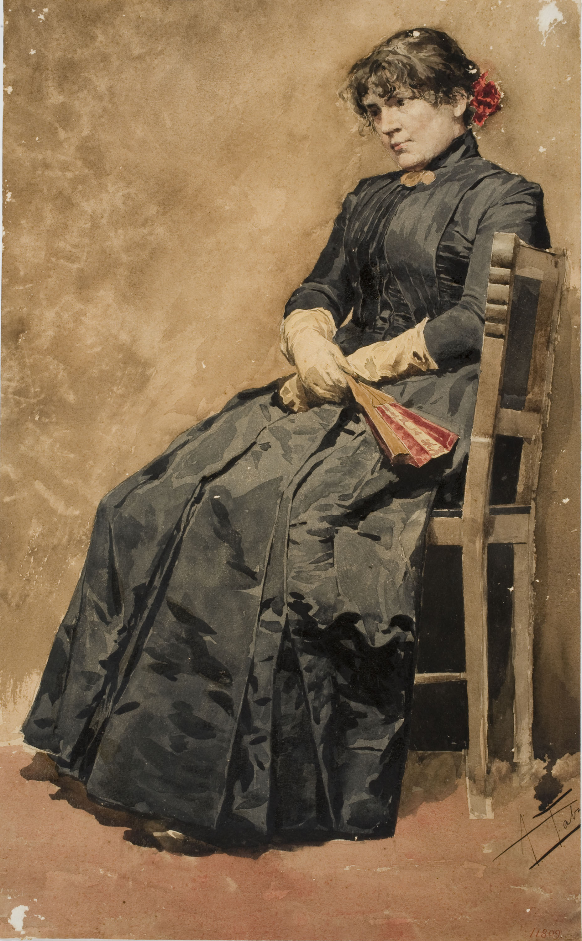 image for: Antoni Fabrés - Dona amb ventall - Cap a 1885