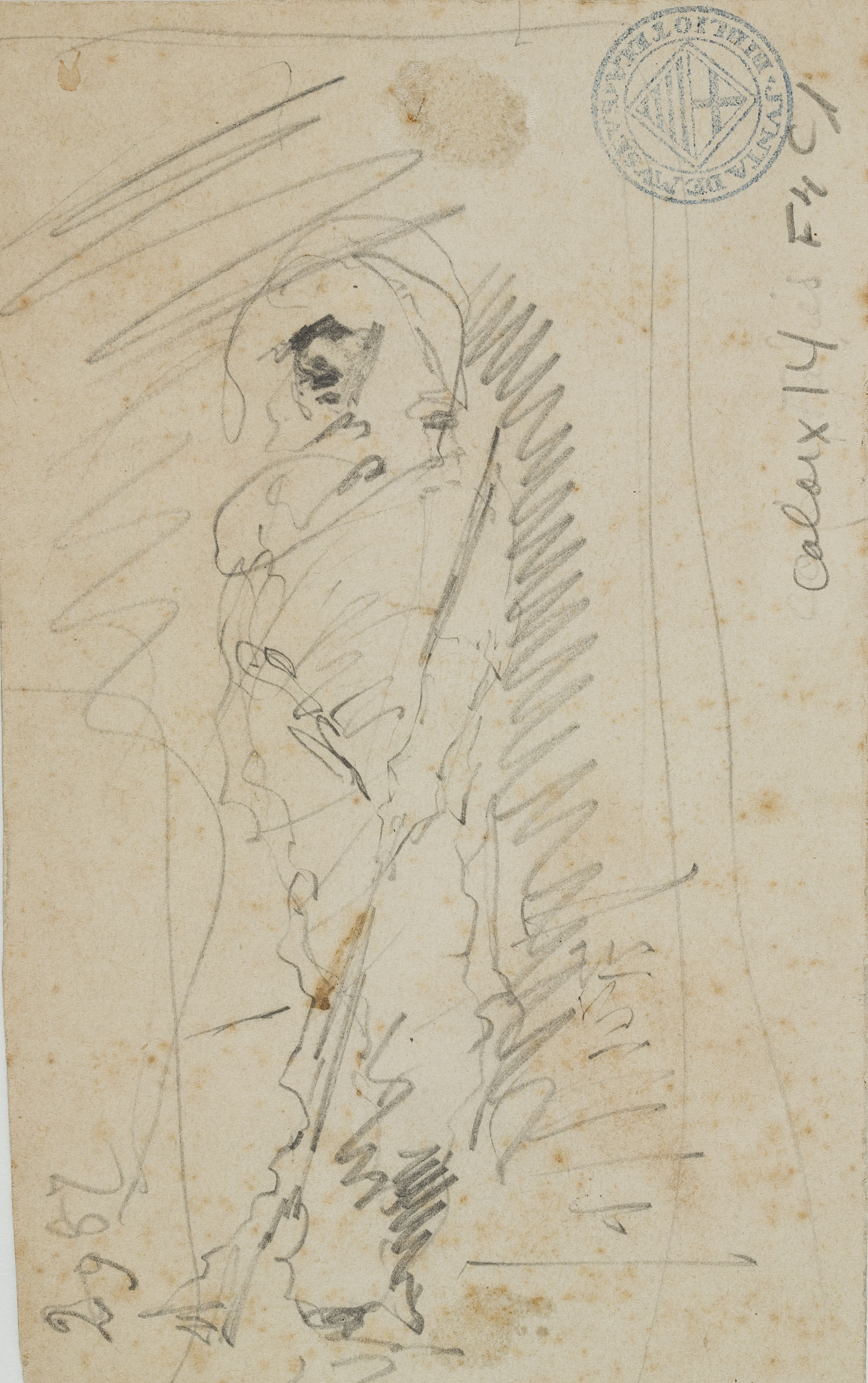 image for: Antoni Fabrés - Arma de foc (anvers) / Esbós de figura orientalista (revers) - Cap a 1880-1884 [1]