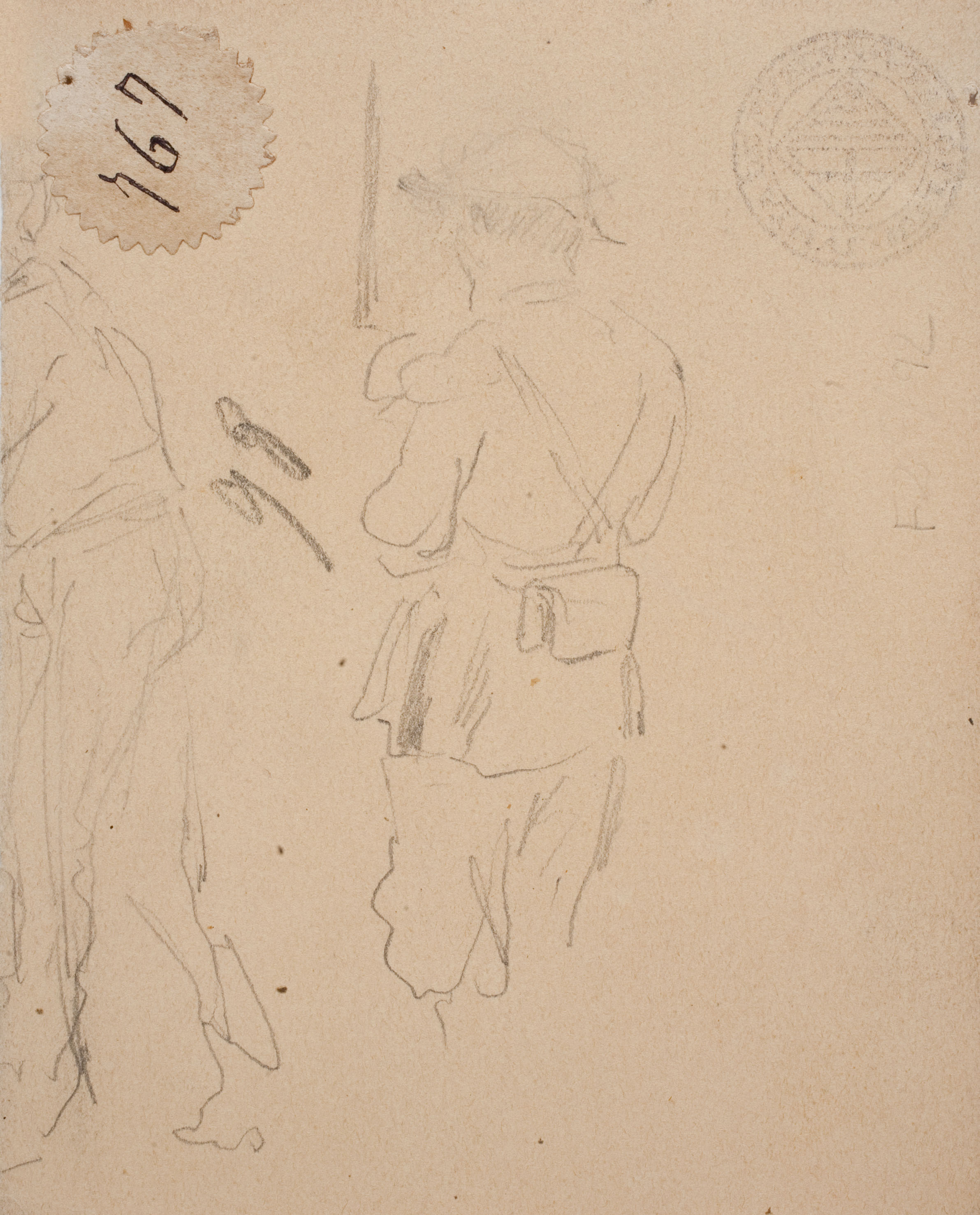 image for: Josep Lluís Pellicer - Galeras desde Sta. Lucía (anvers) / Croquis de soldats carlistes (revers) - [no-dating]