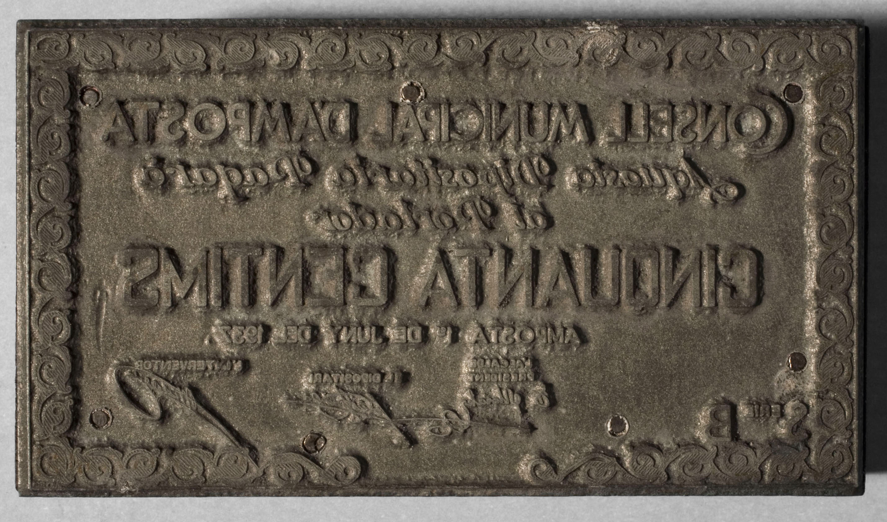 Consell Municipal d'Amposta - Planxa per imprimir l'anvers del bitllet de 50 cèntims - 1937 image for: Consell Municipal d'Amposta - Planxa per imprimir l'anvers del bitllet de 50 cèntims - 1937