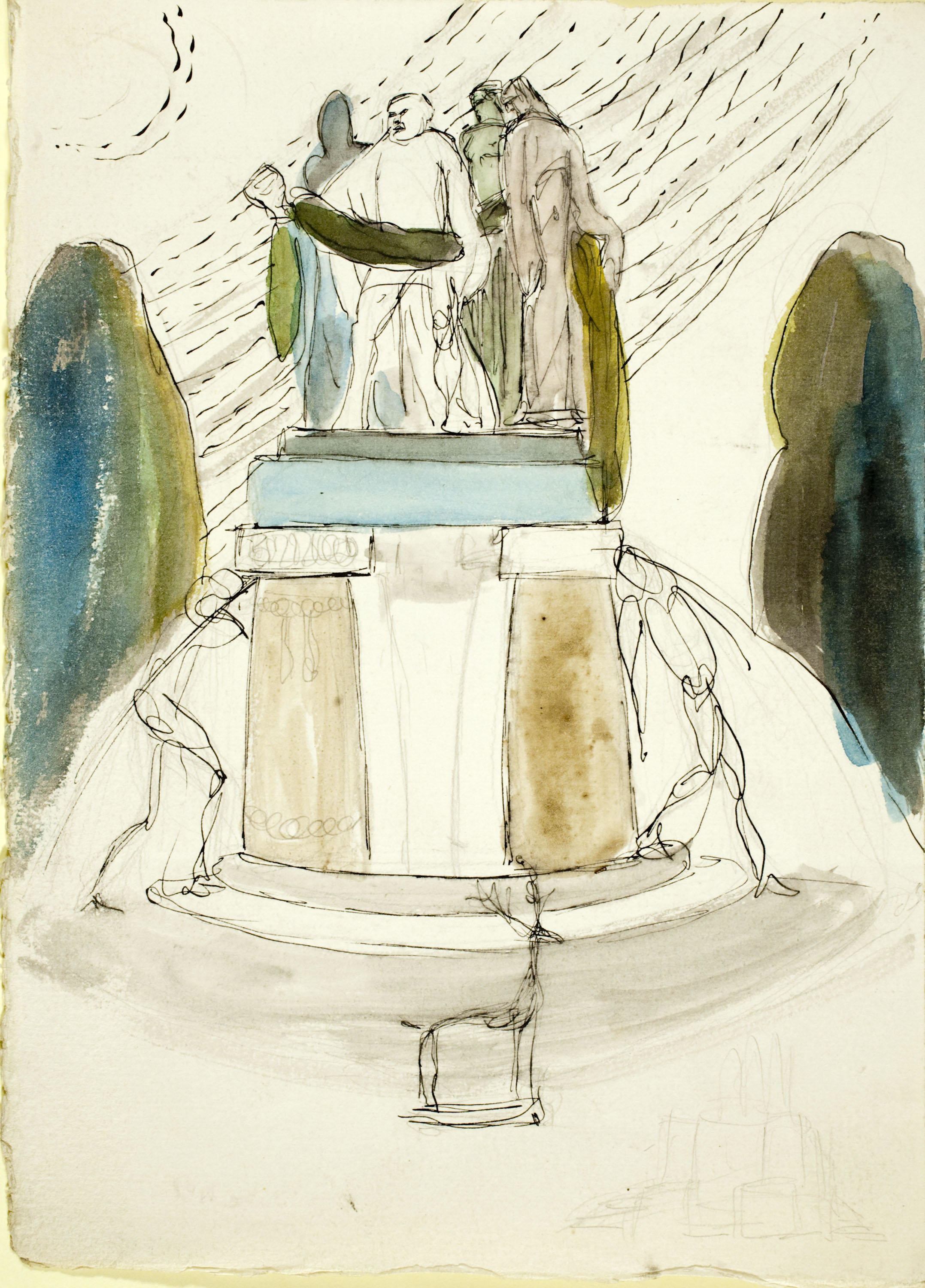 image for: Ismael Smith - Projecte del monument a Manuel Milà i Fontanals (anvers) / Croquis de figures (revers) - Cap a 1908