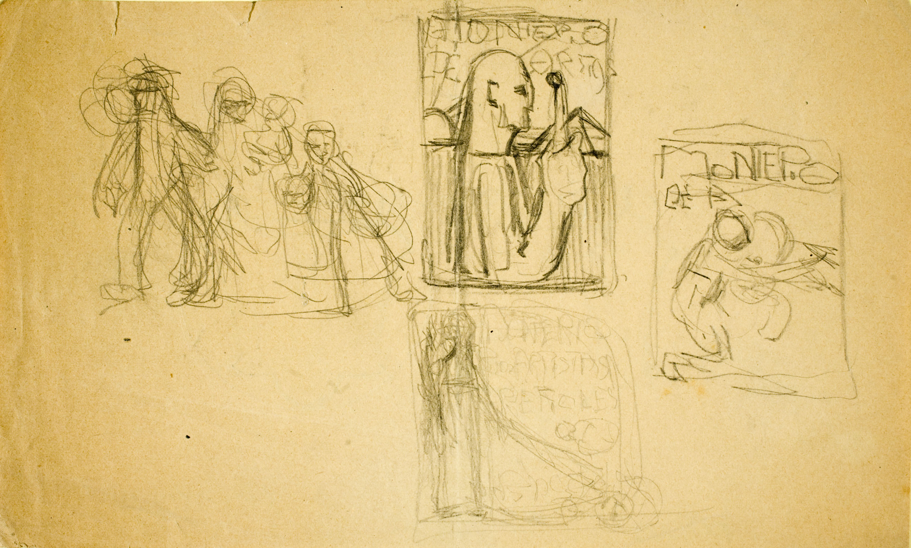 image for: Ismael Smith - Croquis de figures i projectes de cartell del «Montepío de los artistas españoles» (anvers) / Disseny de medalla (revers) - Cap a 1905-1915