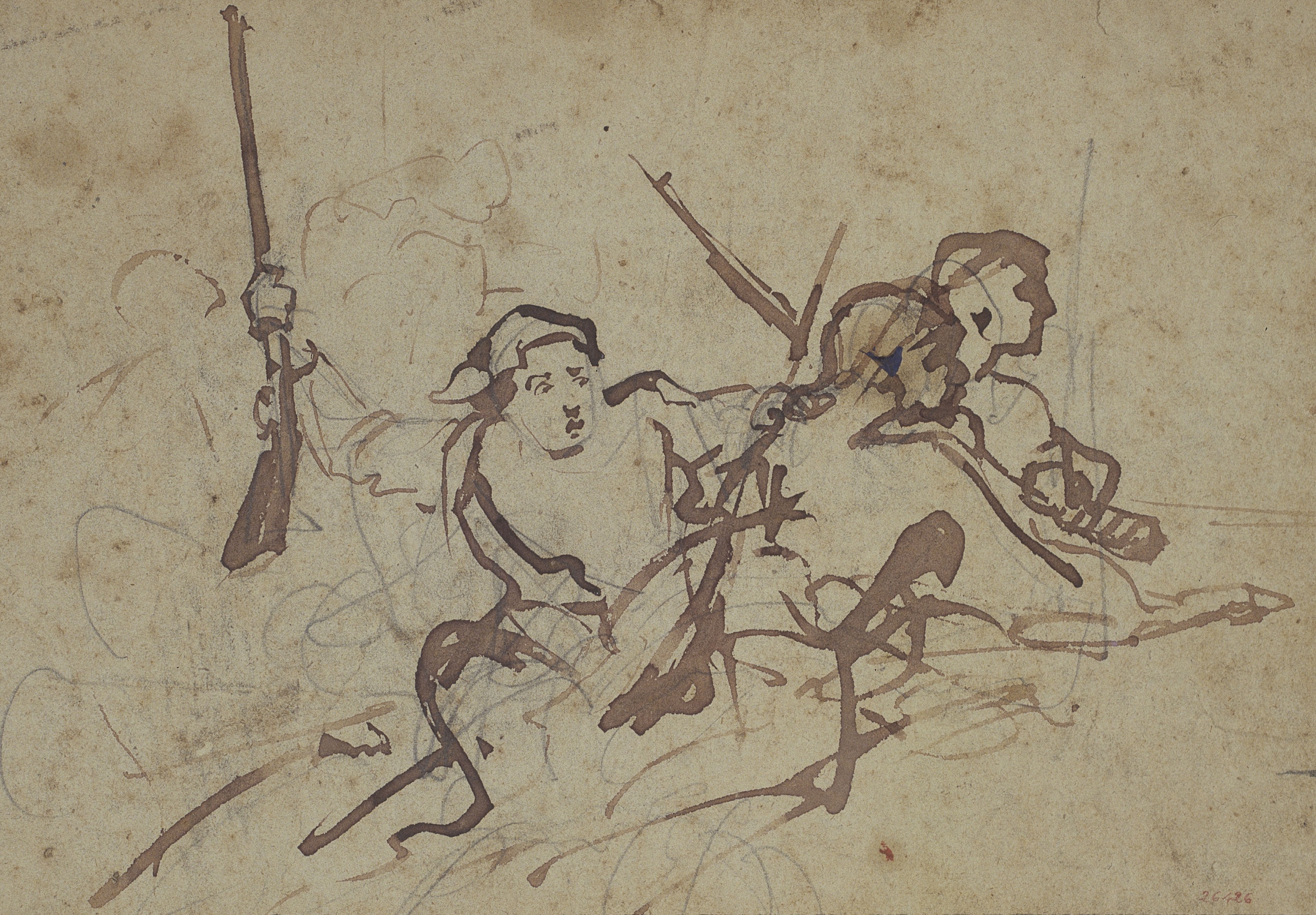 Ramon Martí i Alsina - «El sometent del Bruc». Estudi de figures - Cap a 1866 image for: Ramon Martí i Alsina - «El sometent del Bruc». Estudi de figures - Cap a 1866