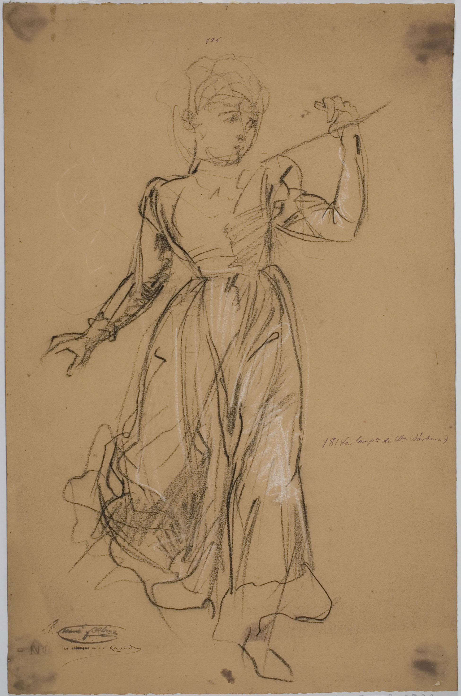 image for: Ramon Martí i Alsina - Apunt de dona amb un estendard per al quadre «La companyia de Santa Bàrbara» - Cap a 1891