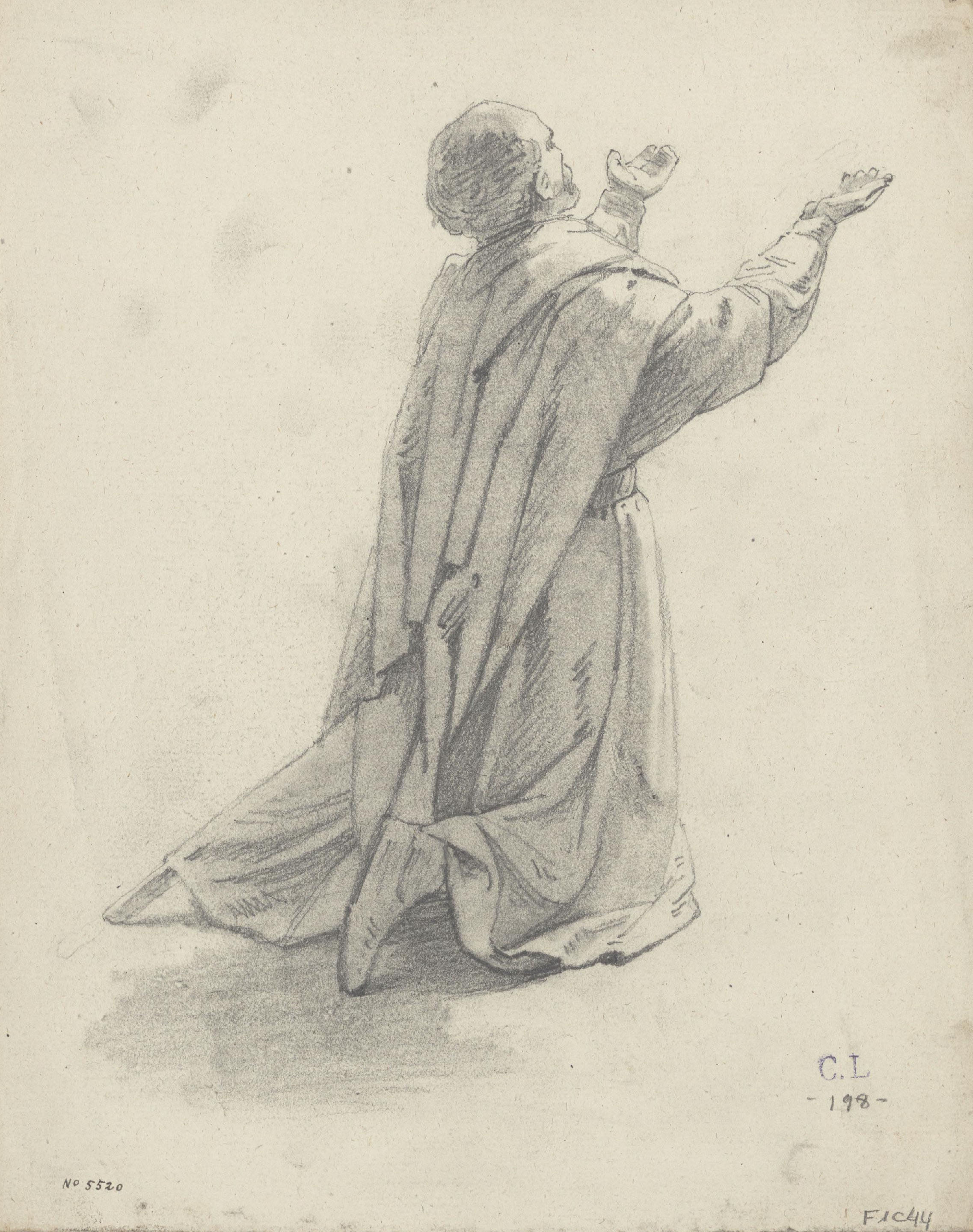 image for: Claudi Lorenzale - Cavaller agenollat en actitud d'implorar (anvers) / Apunt de cavaller agenollat en actitud d'implorar (revers) - Cap a 1860-1870