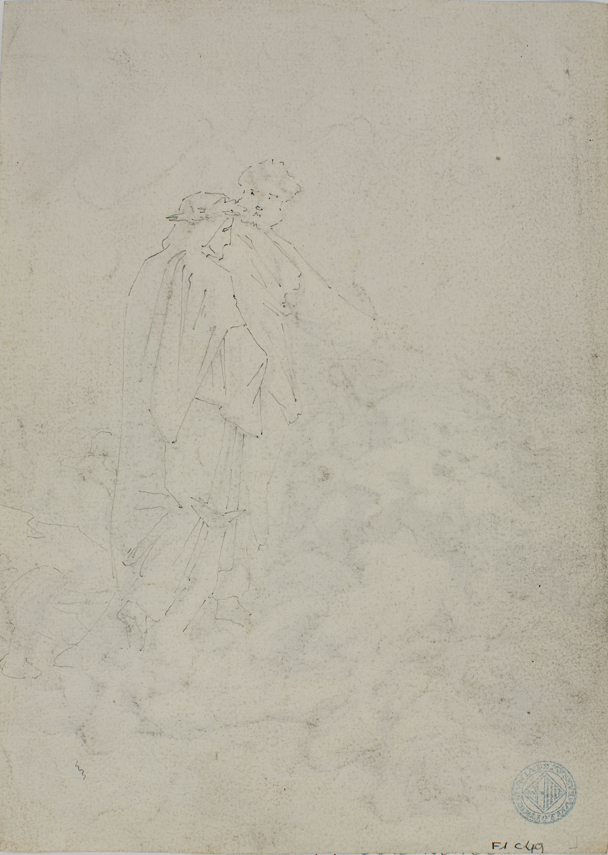 image for: Claudi Lorenzale - Dant i Virgili en un passatge de la Divina Comèdia (anvers) / Apunt de les figures de Dant i Virgili (revers) - Cap a 1850-1870 [1]