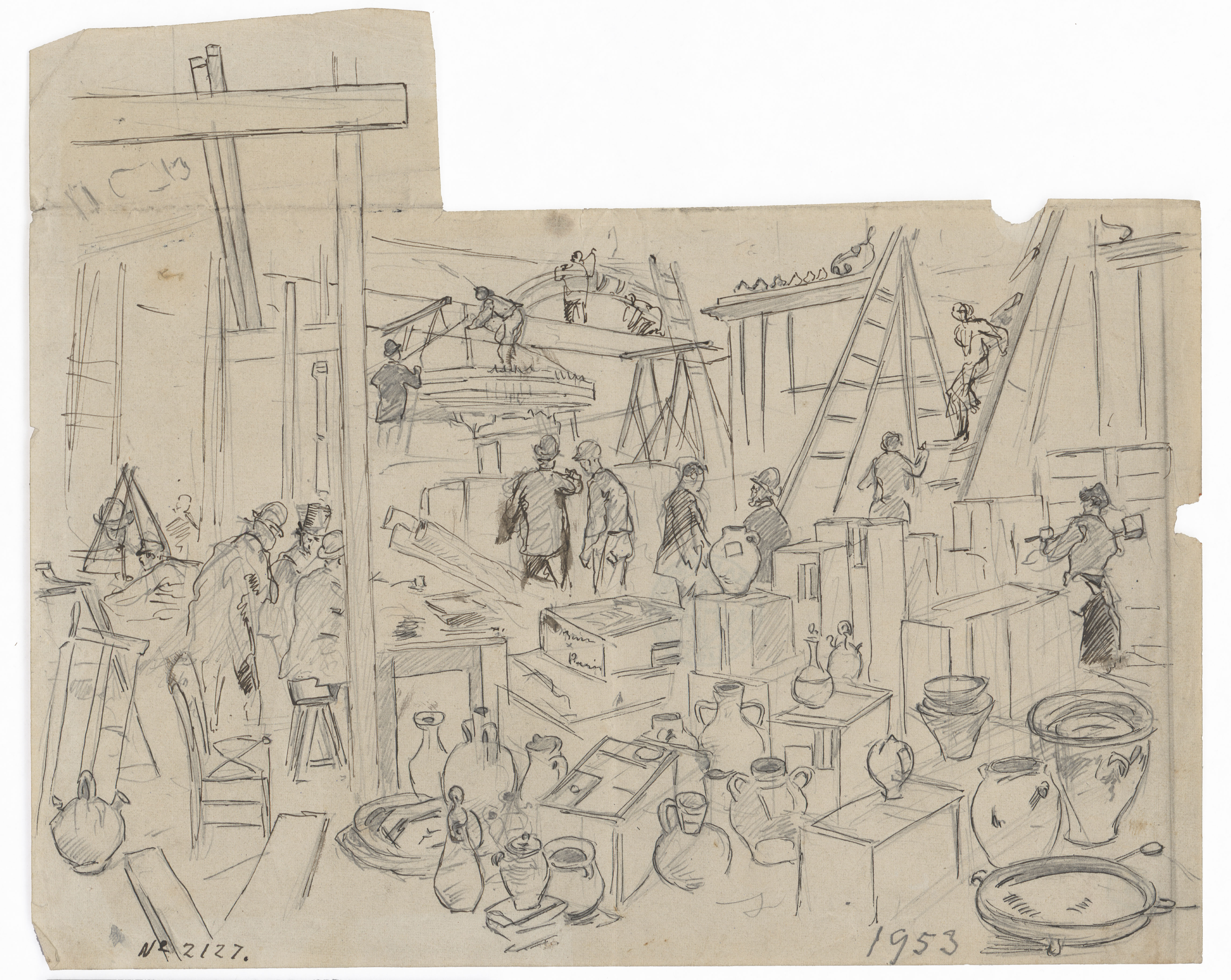 Josep Lluís Pellicer - Desembalatge de ceràmica a l'Exposició - Cap a 1888 image for: Josep Lluís Pellicer - Desembalatge de ceràmica a l'Exposició - Cap a 1888