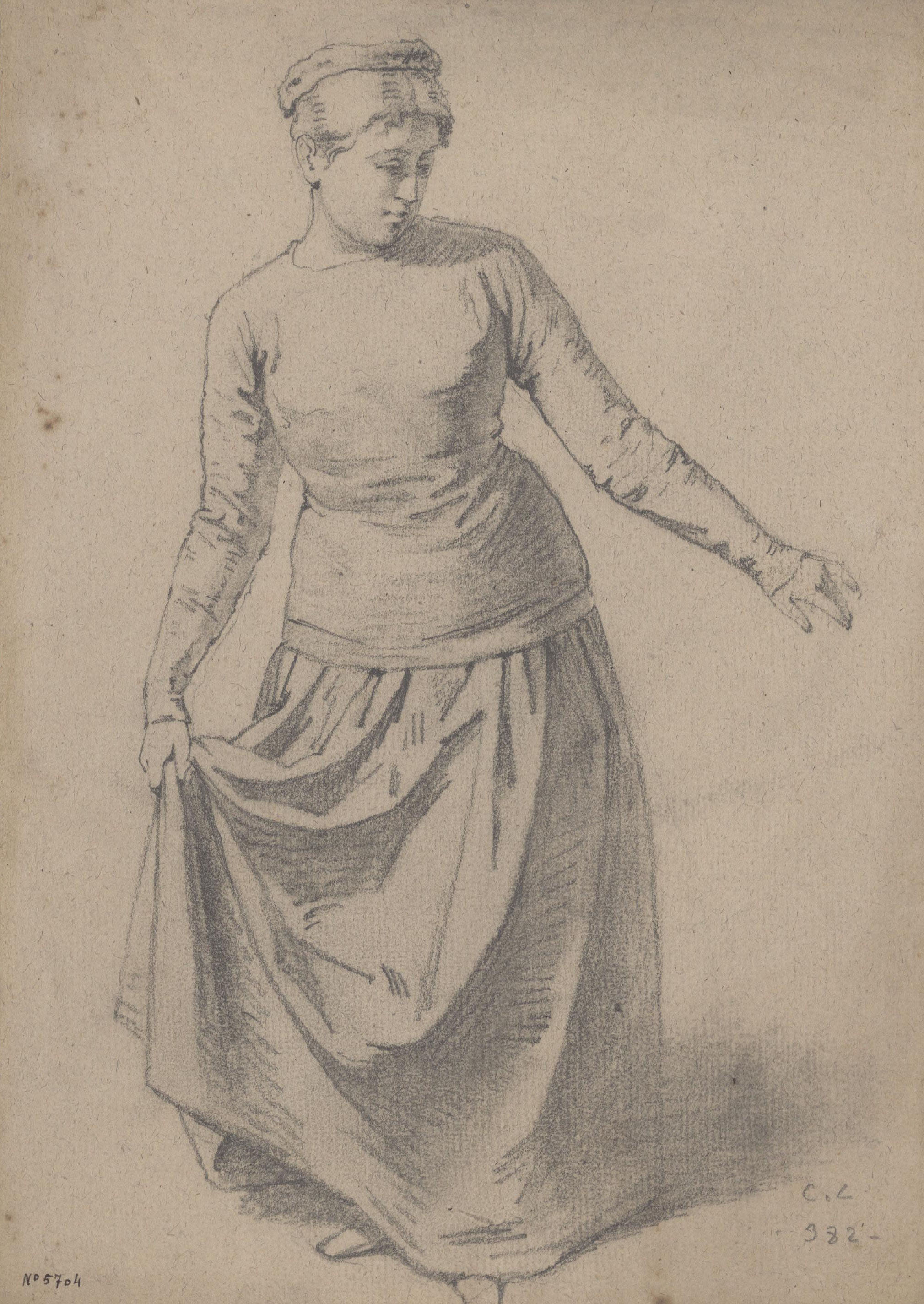 image for: Claudi Lorenzale - Dona agafant-se la faldilla per un costat - Cap a 1860-1880