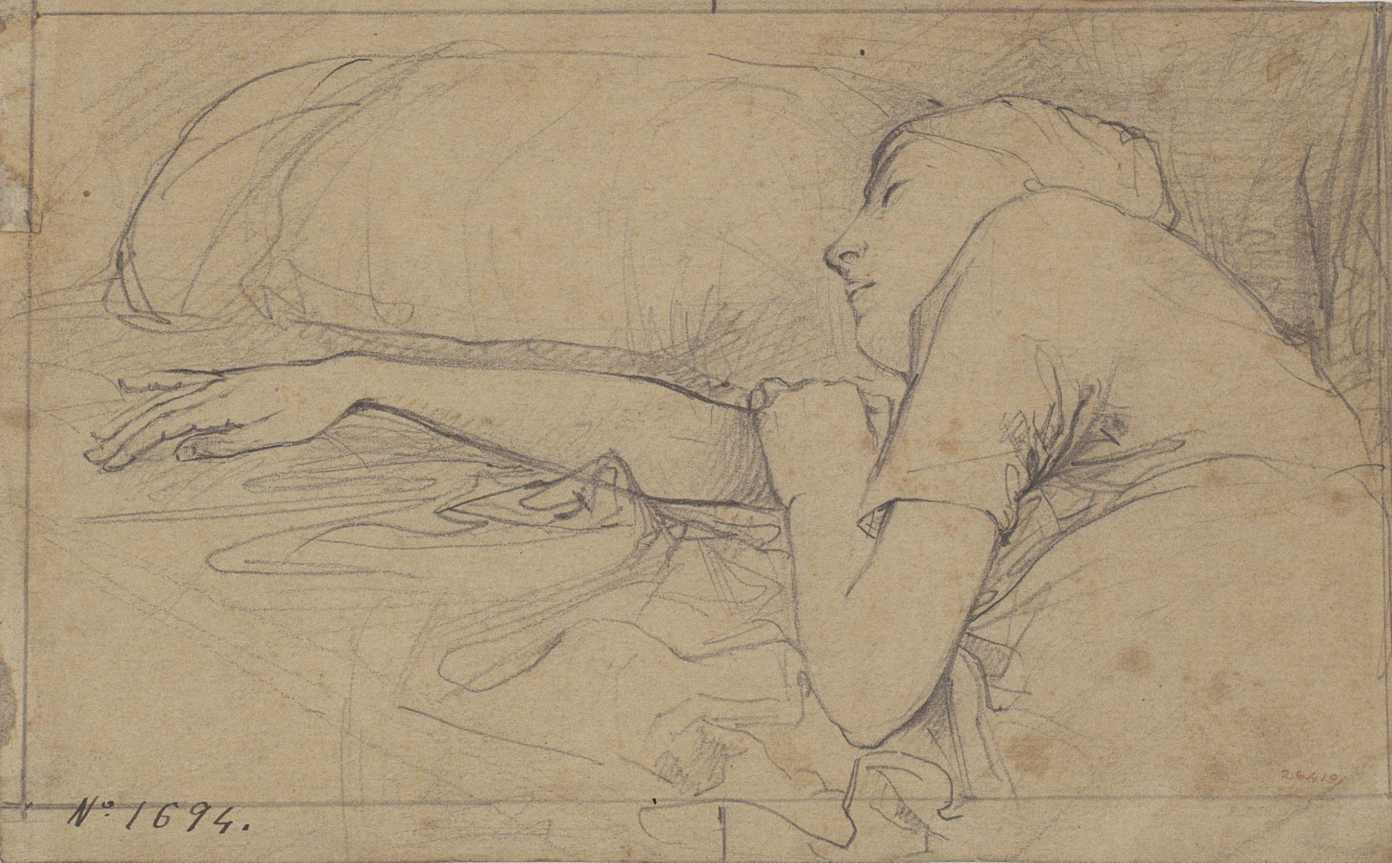 image for: Ramon Martí i Alsina - Dona ajaguda al llit dormint - Cap a 1855-1860