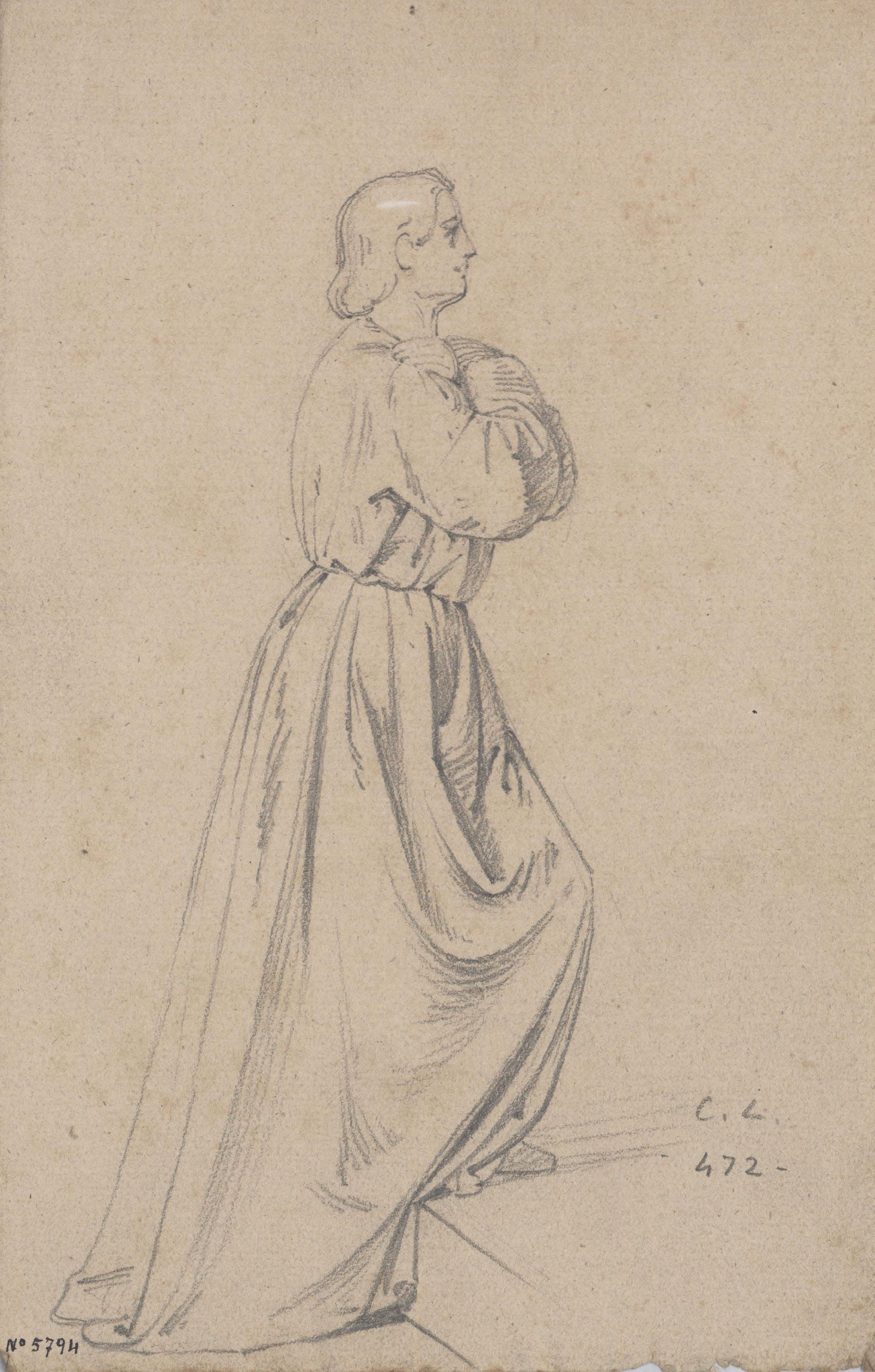 image for: Claudi Lorenzale - Dona amb els braços creuats i pujant unes escales - Cap a 1850-1870
