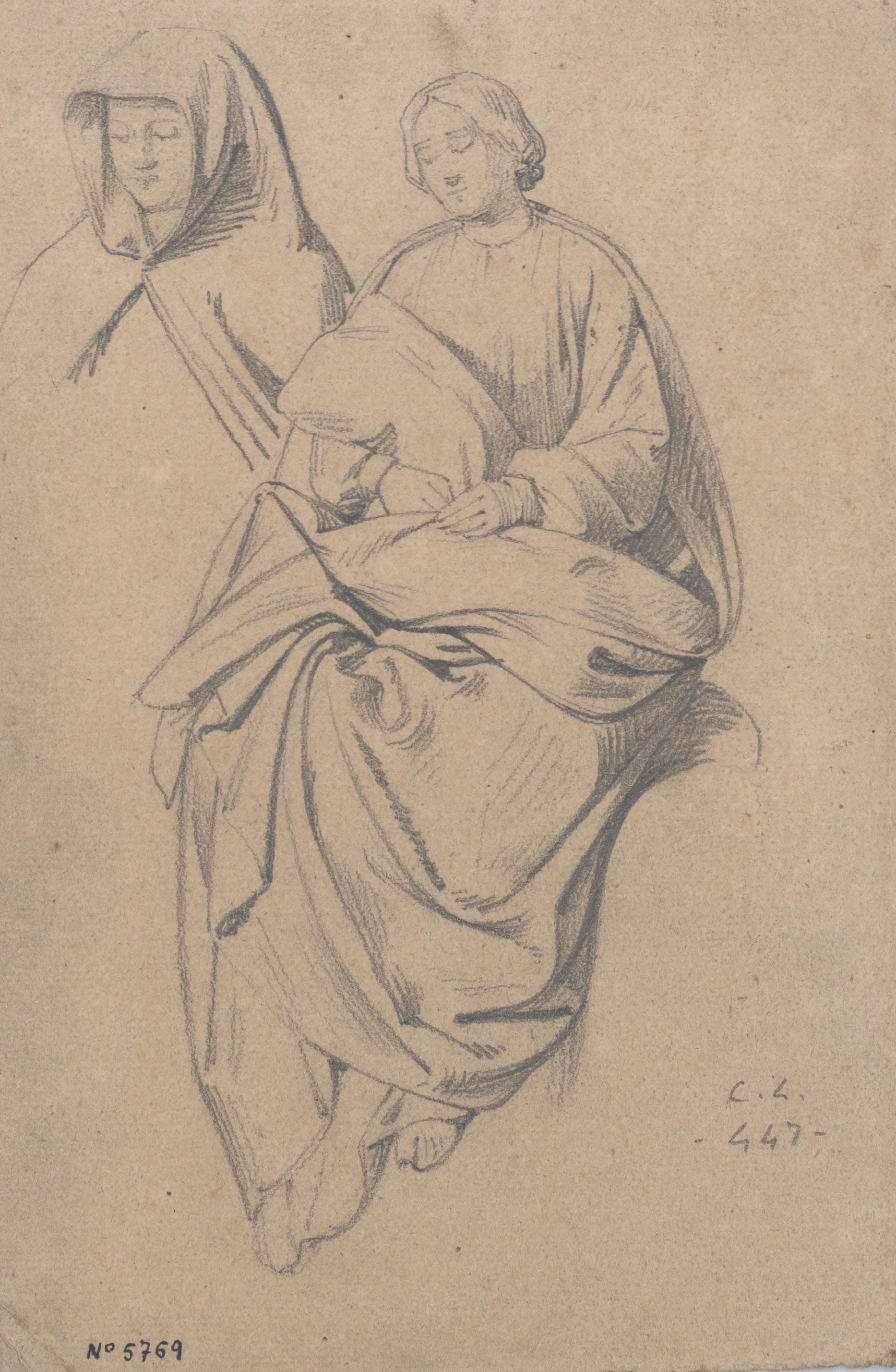 image for: Claudi Lorenzale - Dona amb un nadó als braços i estudi de cap - Cap a 1850-1870