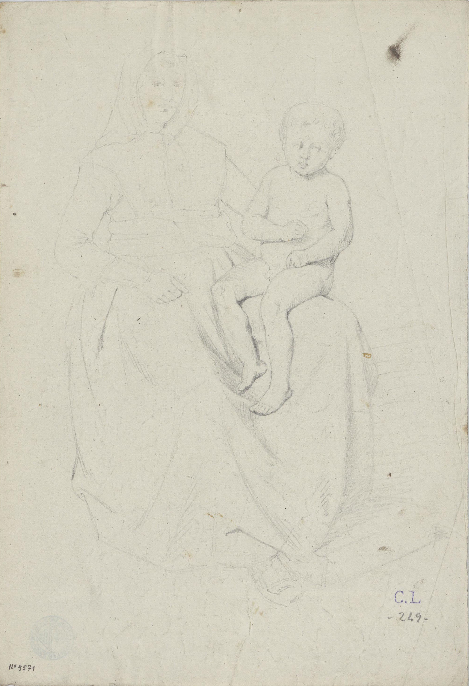 Claudi Lorenzale - Dona amb un nen nu a la seva falda - Cap a 1850-1870 image for: Claudi Lorenzale - Dona amb un nen nu a la seva falda - Cap a 1850-1870