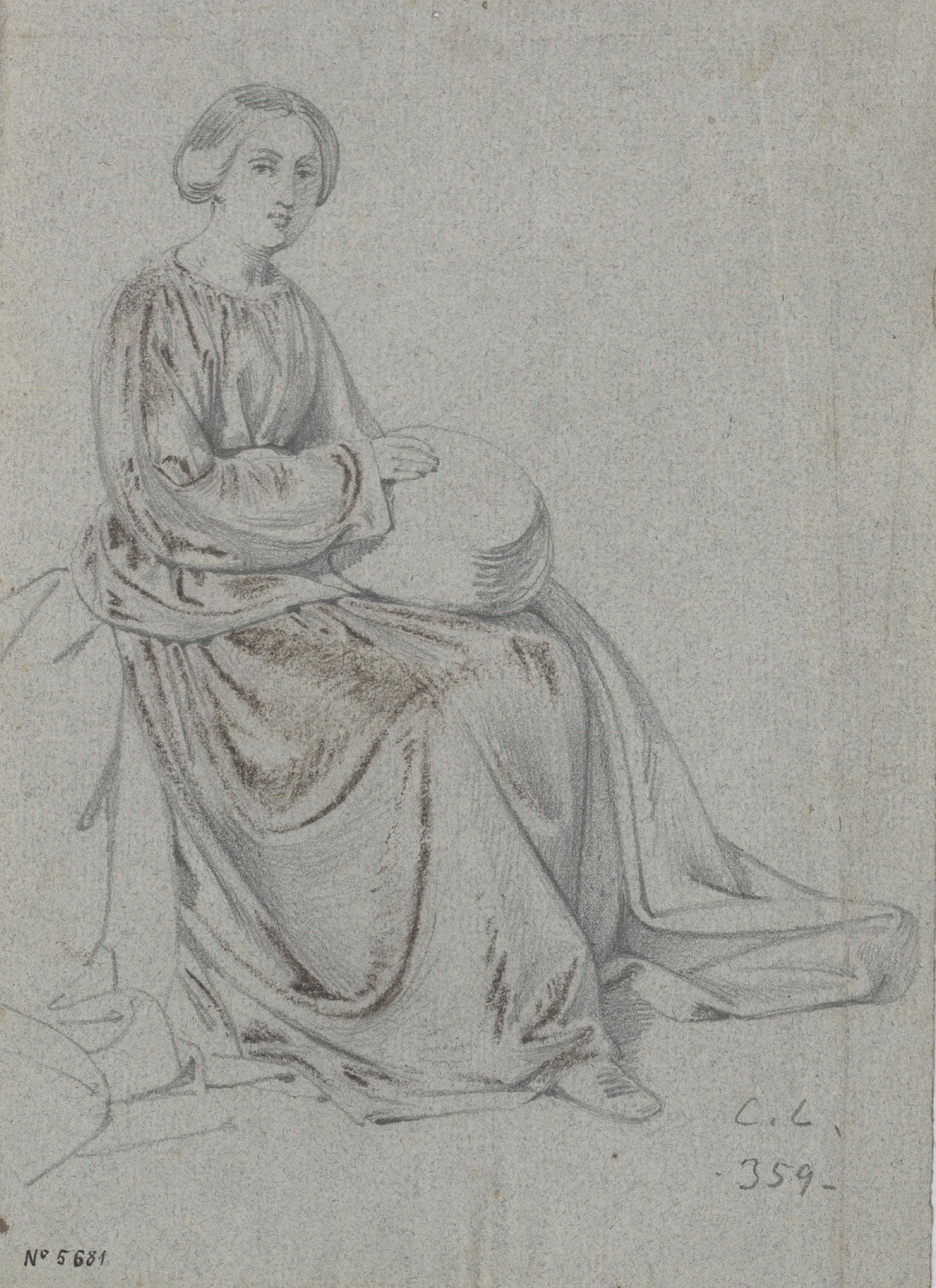 image for: Claudi Lorenzale - Dona asseguda amb un farcell sobre la seva faldilla - Cap a 1850-1870
