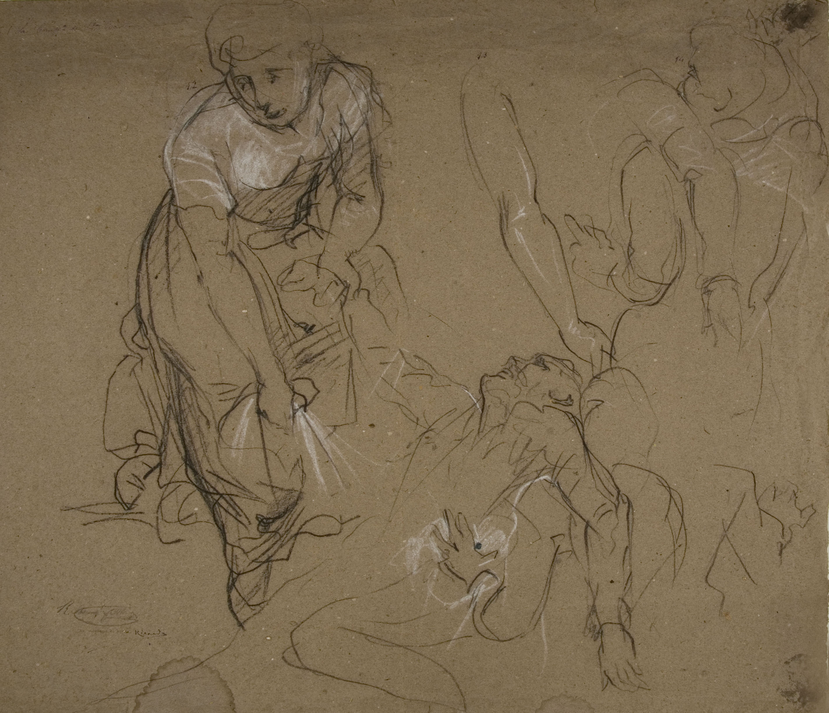 image for: Ramon Martí i Alsina - Dones recollint un ferit i altres apunts per al quadre «La companyia de Santa Bàrbara» - Cap a 1891