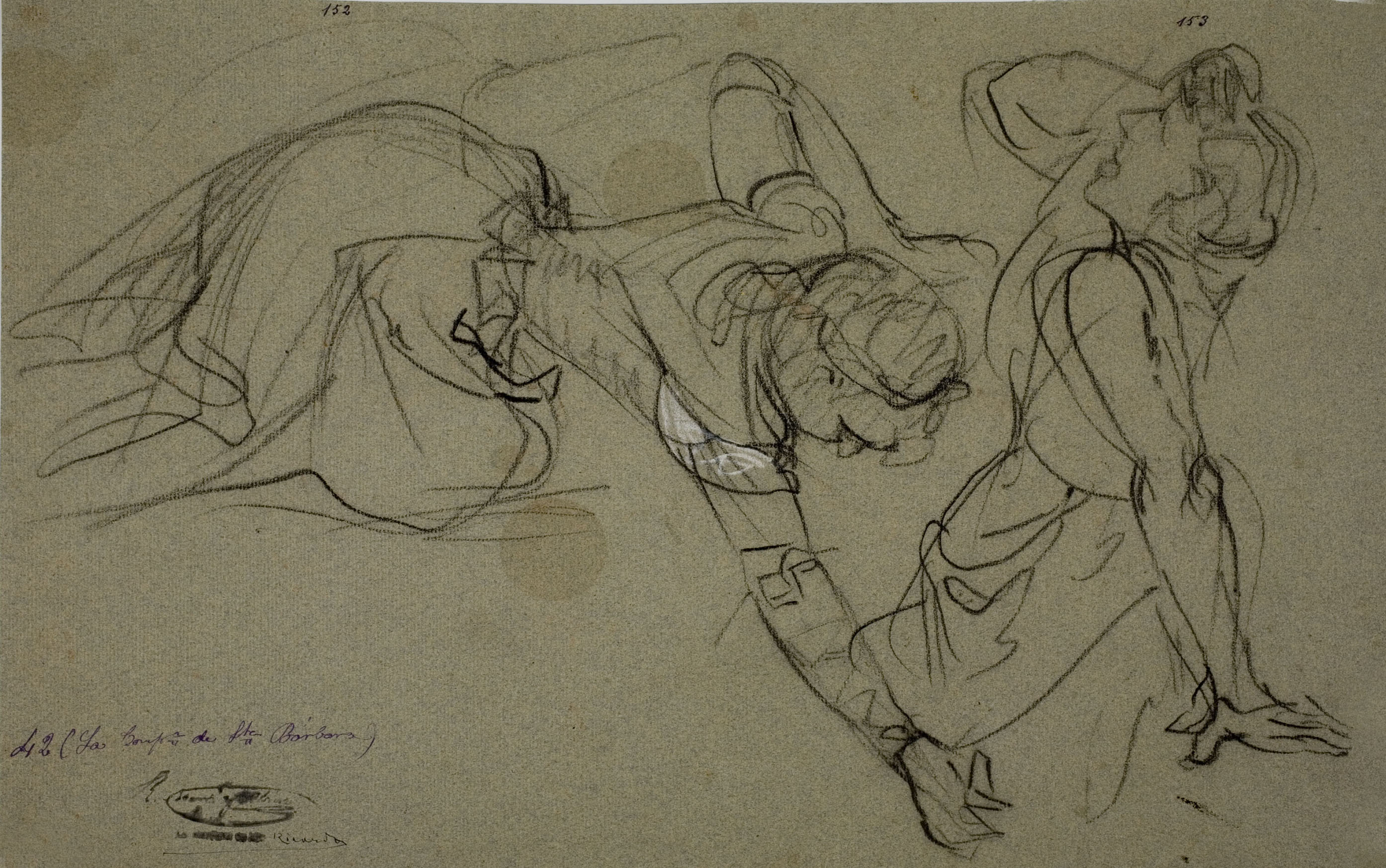 image for: Ramon Martí i Alsina - Dues dones en diferents actituds per al quadre «La companyia de Santa Bàrbara» - Cap a 1891