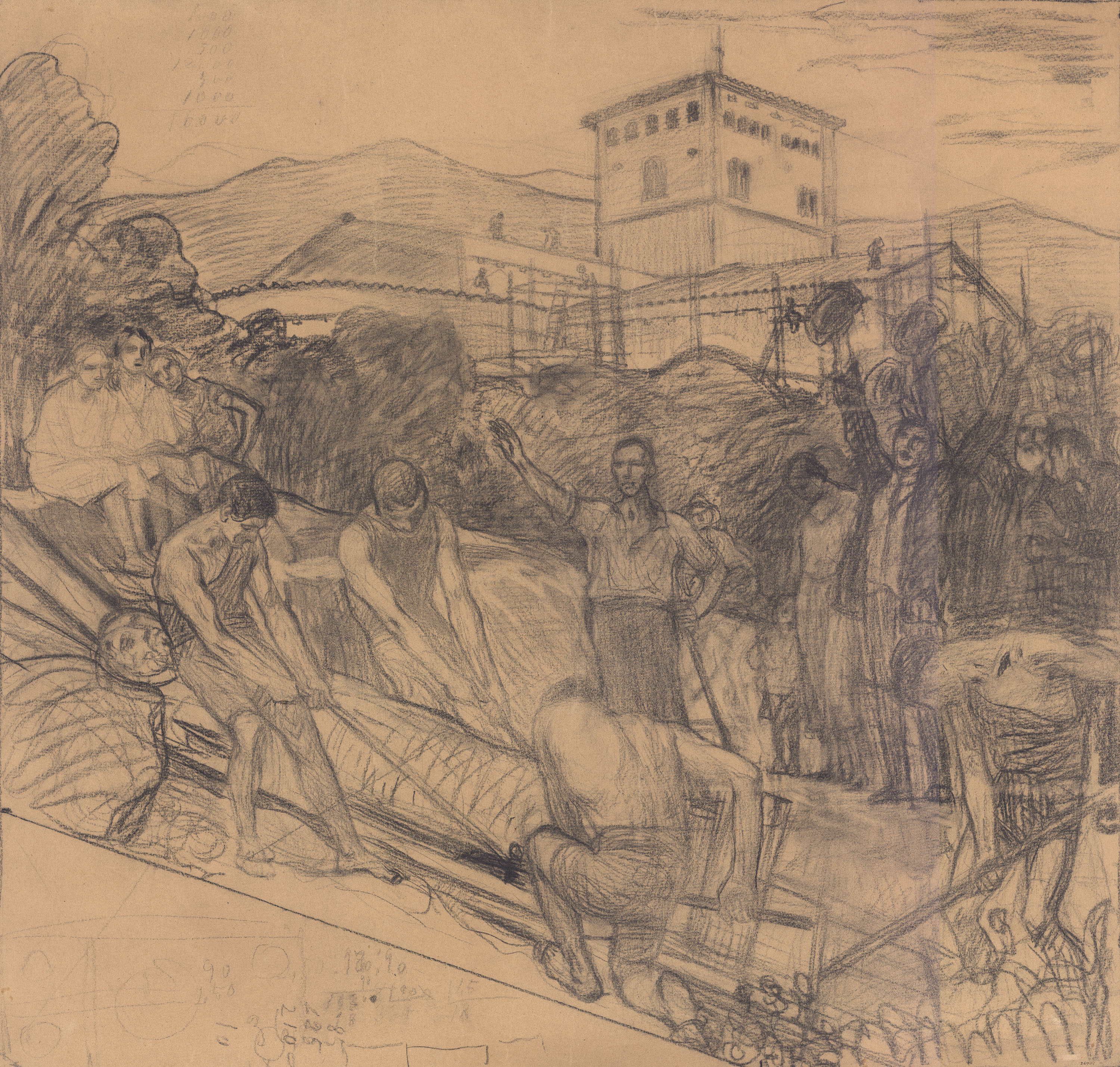 image for: Joan Llimona - Embalatge de l'estàtua d'Esculapi. Projecte per a l'escala de l'antic palau del Governador del parc de la Ciutadella (plafó central) - 1925