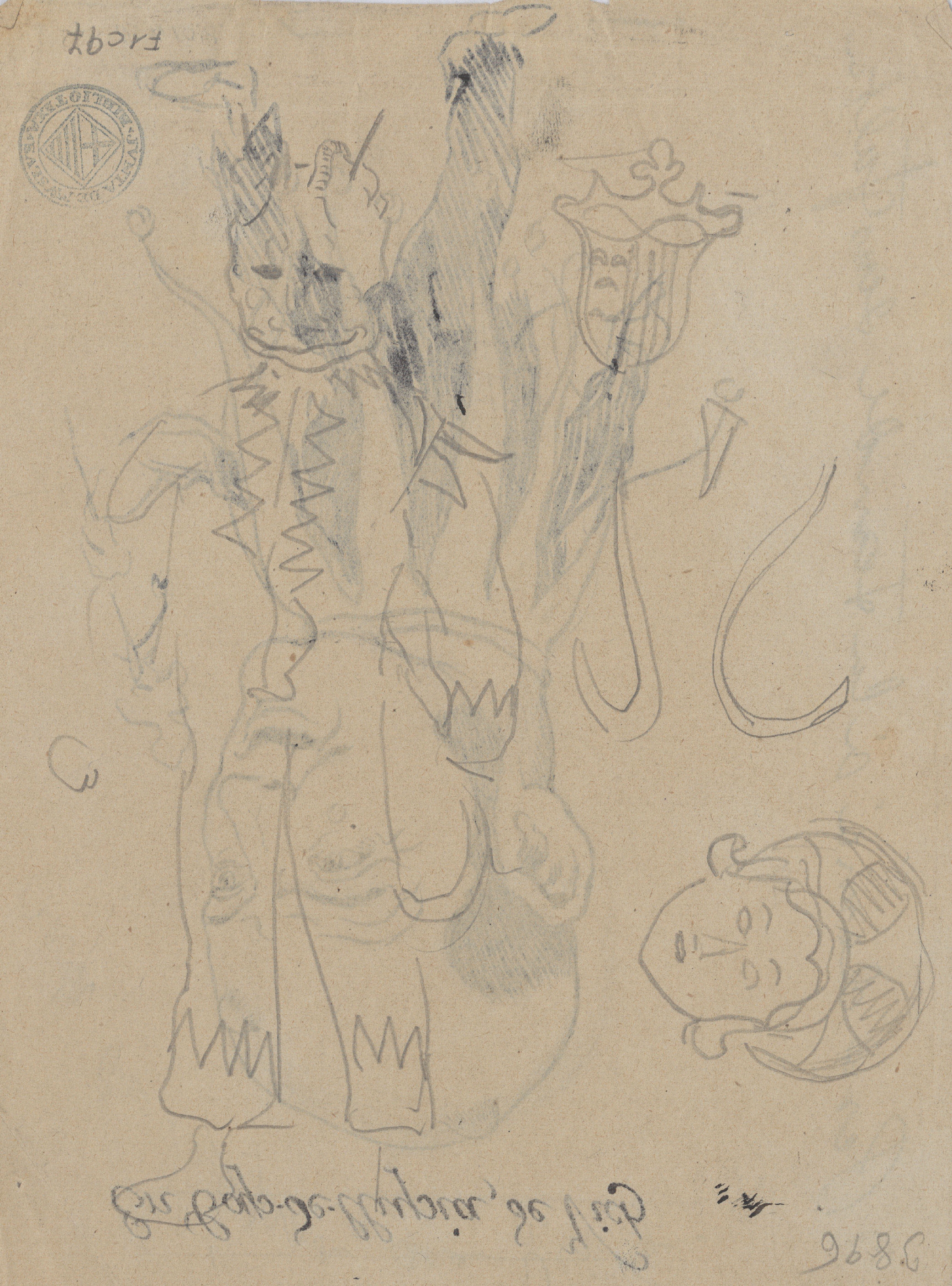 image for: Antoni Utrillo - En Cap-de-llupia, de Vich (anvers) / Croquis de diversos dibuixos i del diable de Berga (revers) - 1902 [1]