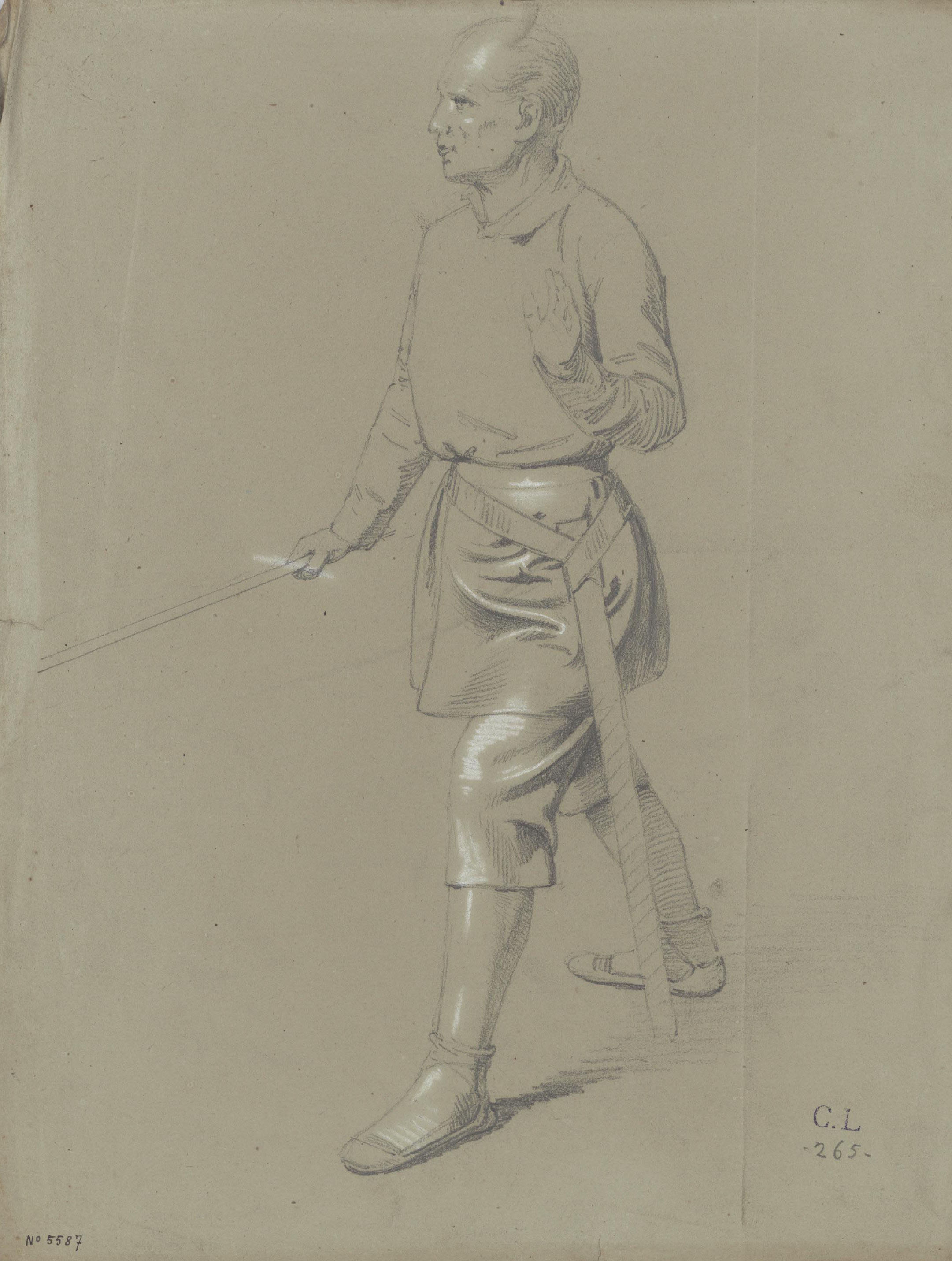 image for: Claudi Lorenzale - Estudi de cavaller medieval - Cap a 1870