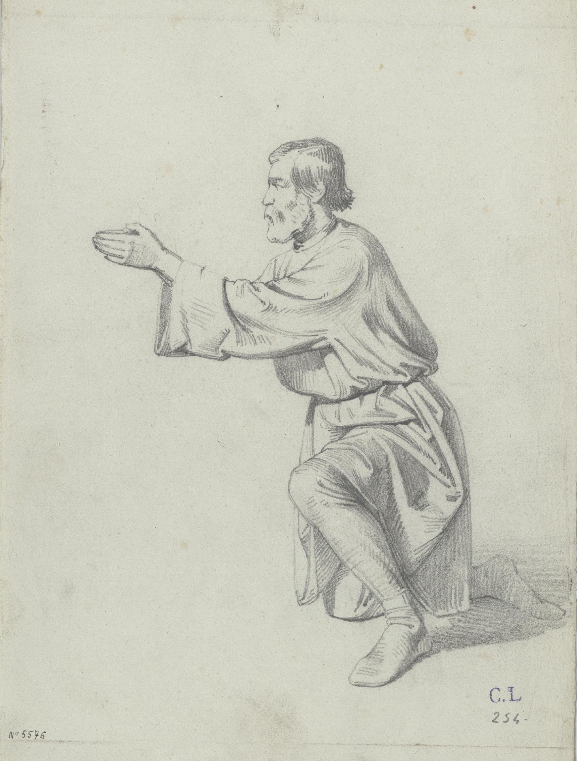 image for: Claudi Lorenzale - Estudi de cavaller medieval per al quadre «Mort del rei Pere III a Vilafranca» - Cap a 1870