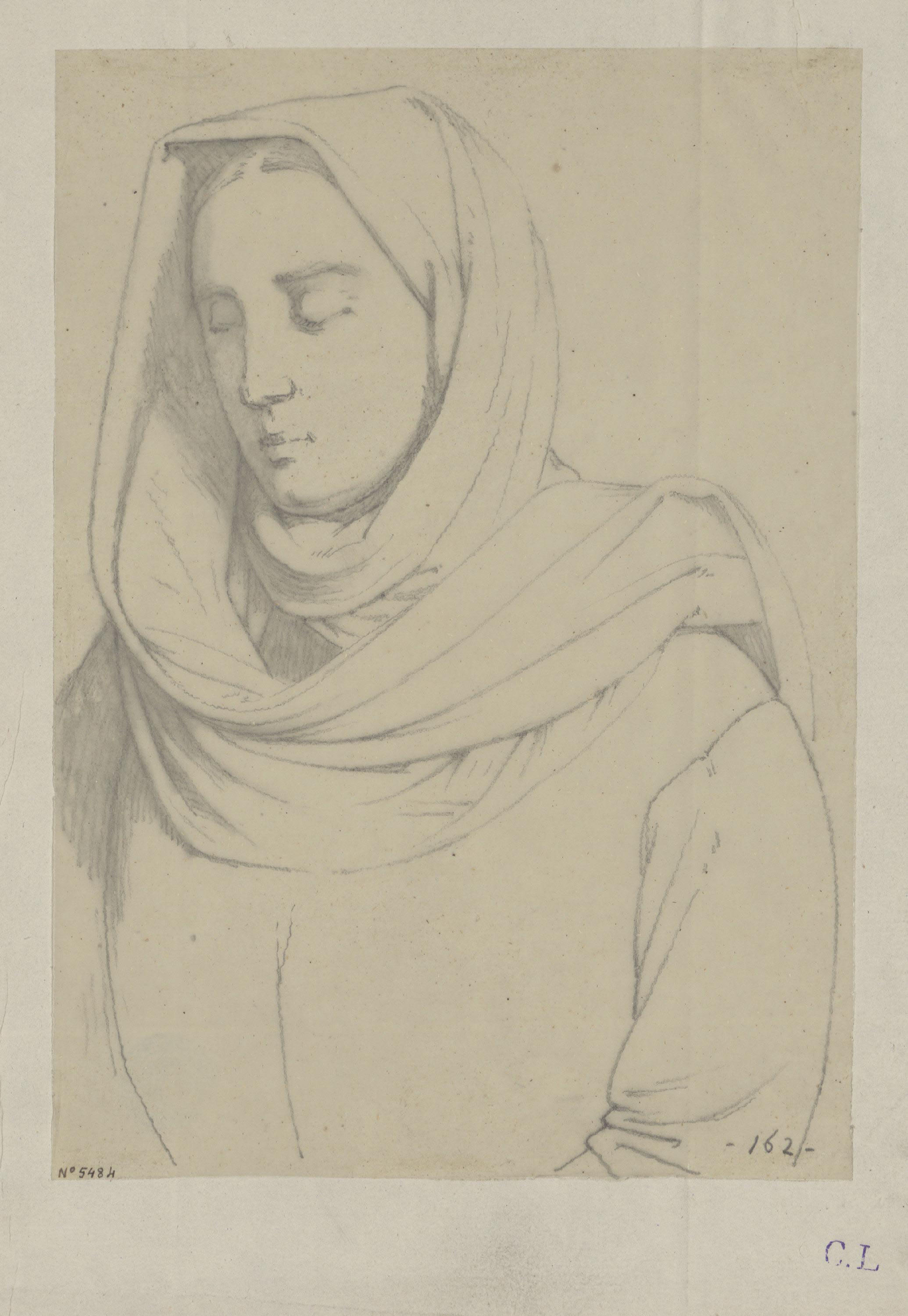 image for: Claudi Lorenzale - Estudi de dona (Mare de Déu [?]) - Cap a 1850-1870