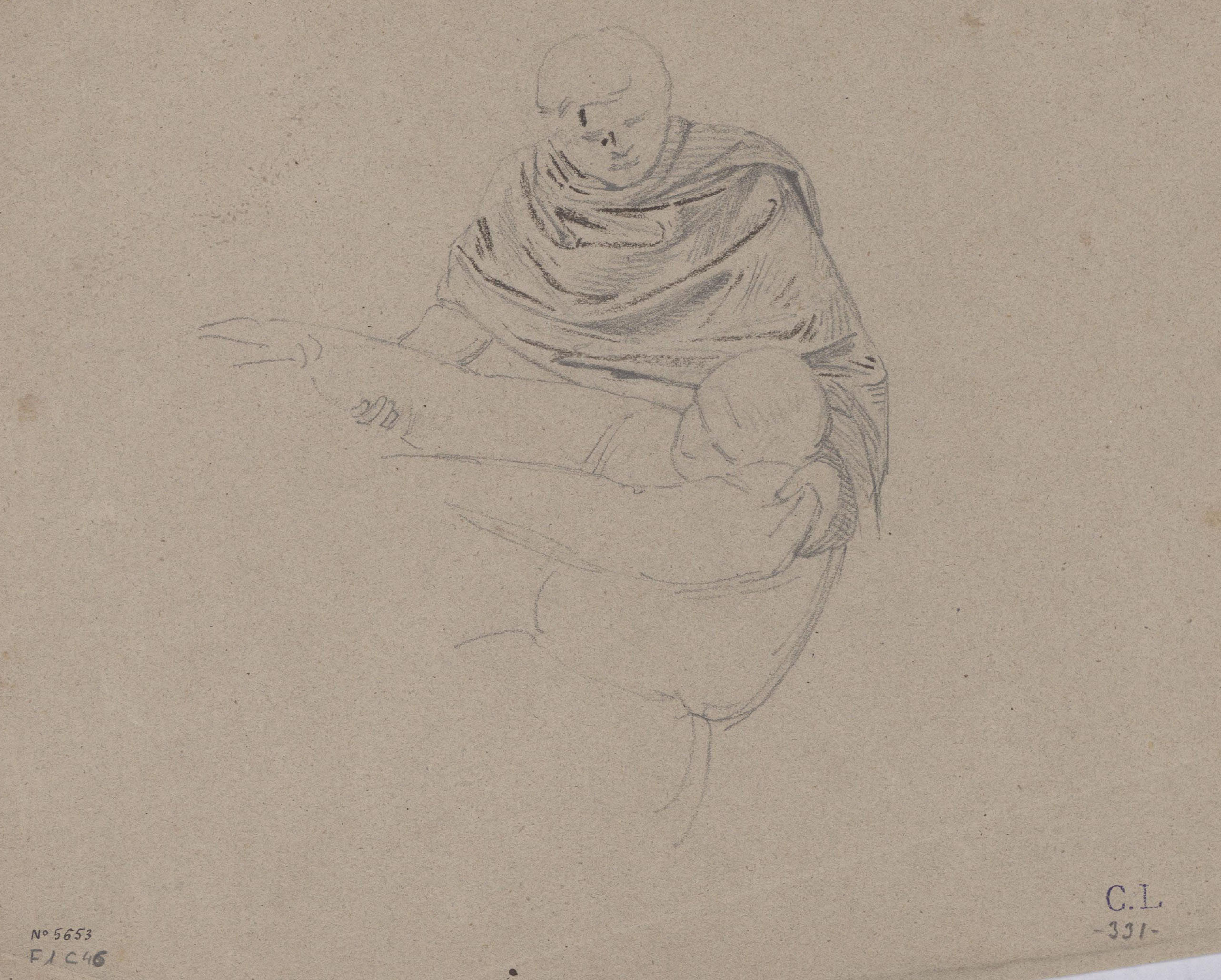 image for: Claudi Lorenzale - Estudi de dona sostenint un home ferit per al quadre històric de la família Centelles (anvers) / Estudi de figura femenina recolzada per al quadre històric de la família... - Cap a 1850-1860