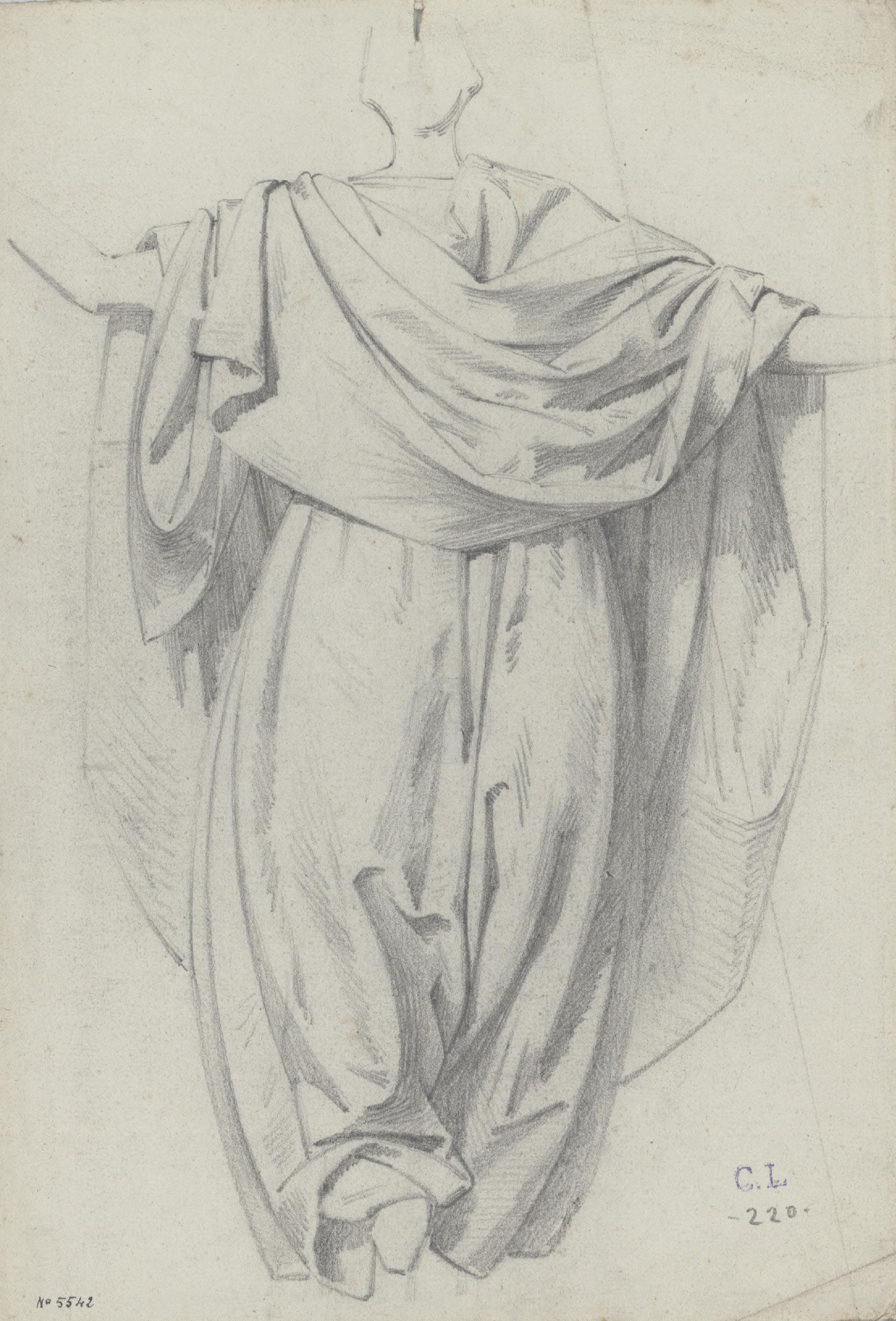 image for: Claudi Lorenzale - Estudi de draperia d'un àngel [?] - Cap a 1850-1855