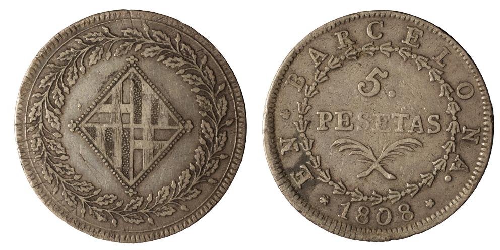 Ocupació francesa - 5 pessetes - 1808 image for: Ocupació francesa - 5 pessetes - 1808
