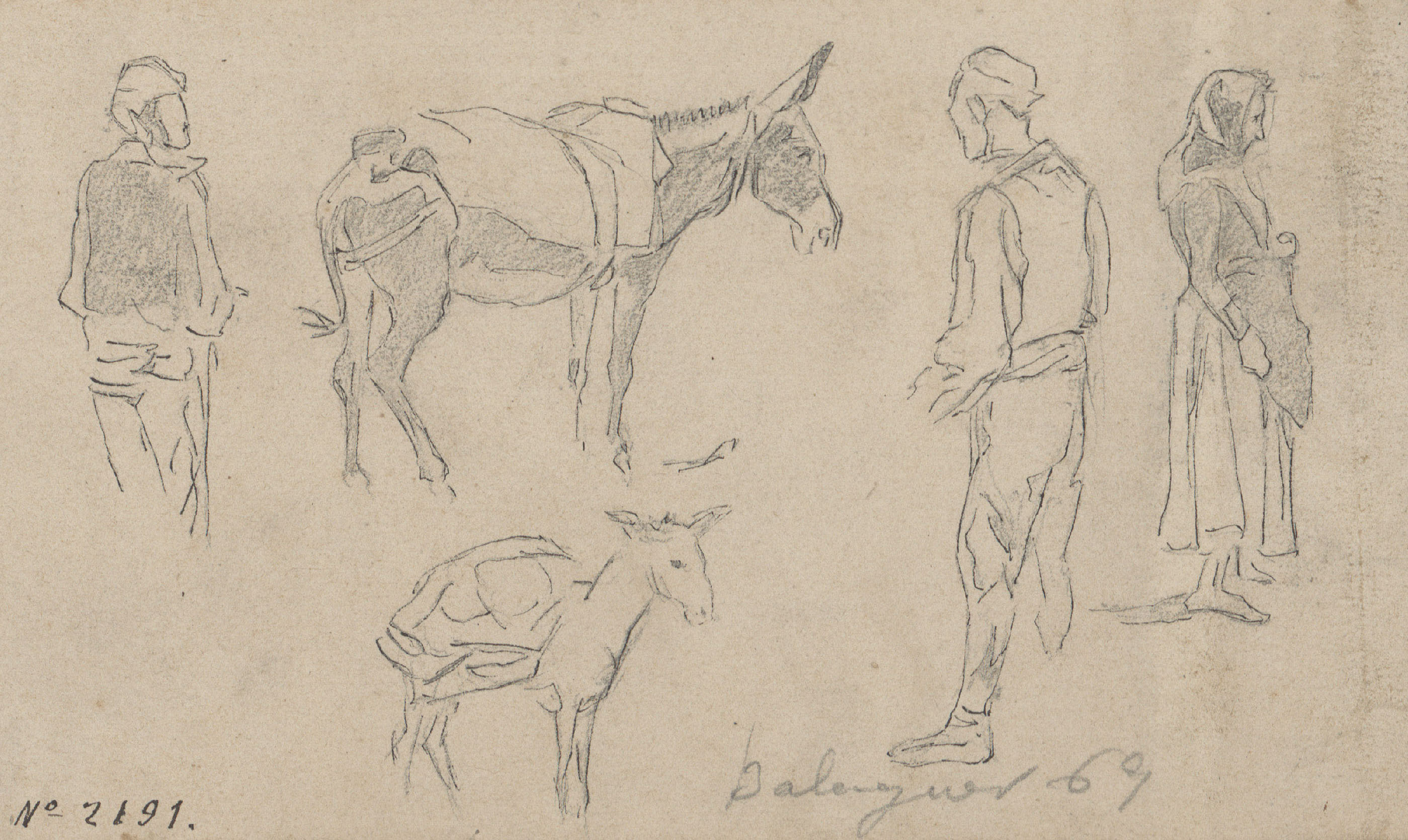 image for: Josep Lluís Pellicer - Apunt de pagesos de Balaguer i mules - 1869