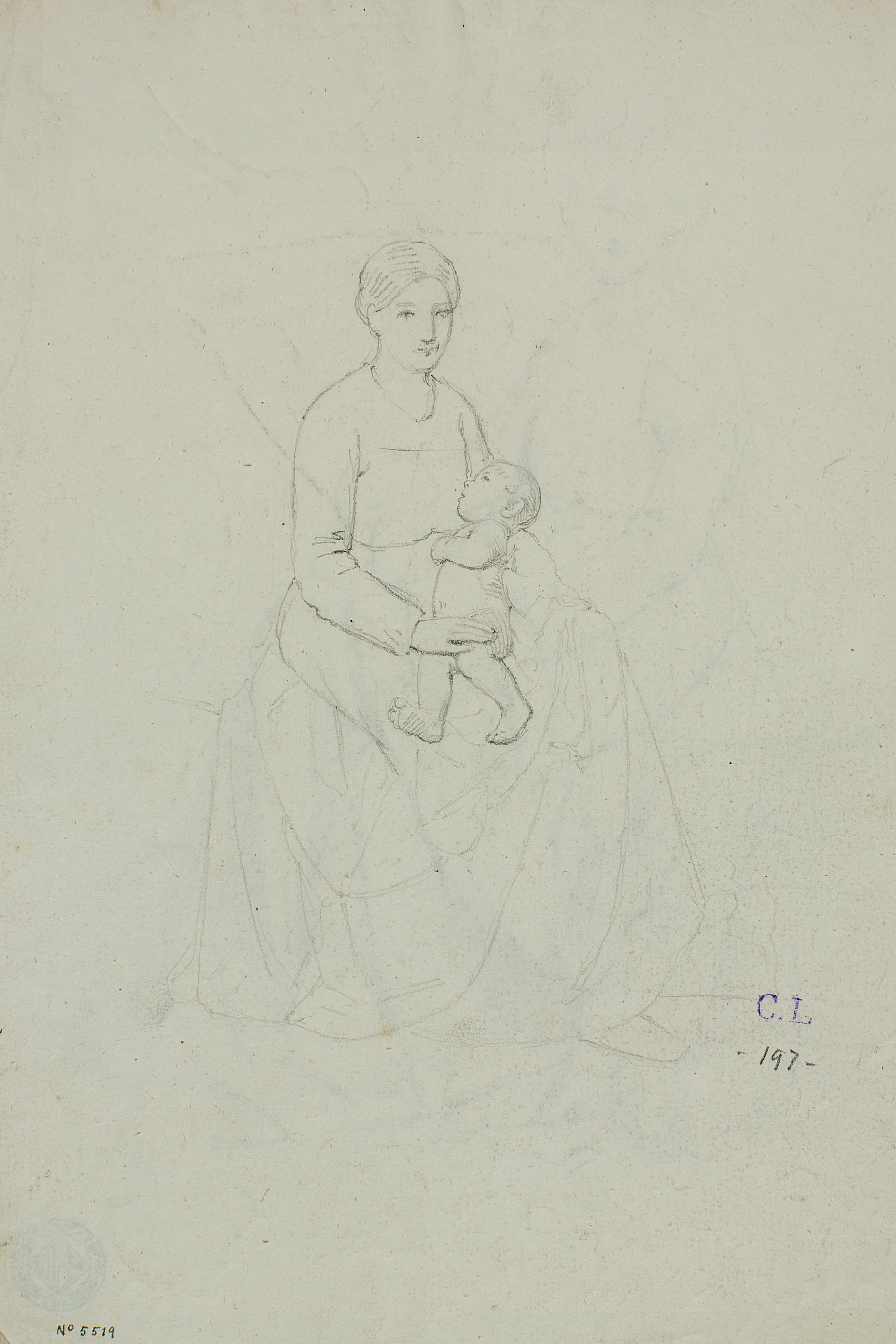 Claudi Lorenzale - Dona asseguda amb un nen nu a la falda (anvers) / Dona asseguda amb un nen nu a la falda (revers) - Cap a 1860-1880 image for: Claudi Lorenzale - Dona asseguda amb un nen nu a la falda (anvers) / Dona asseguda amb un nen nu a la falda (revers) - Cap a 1860-1880