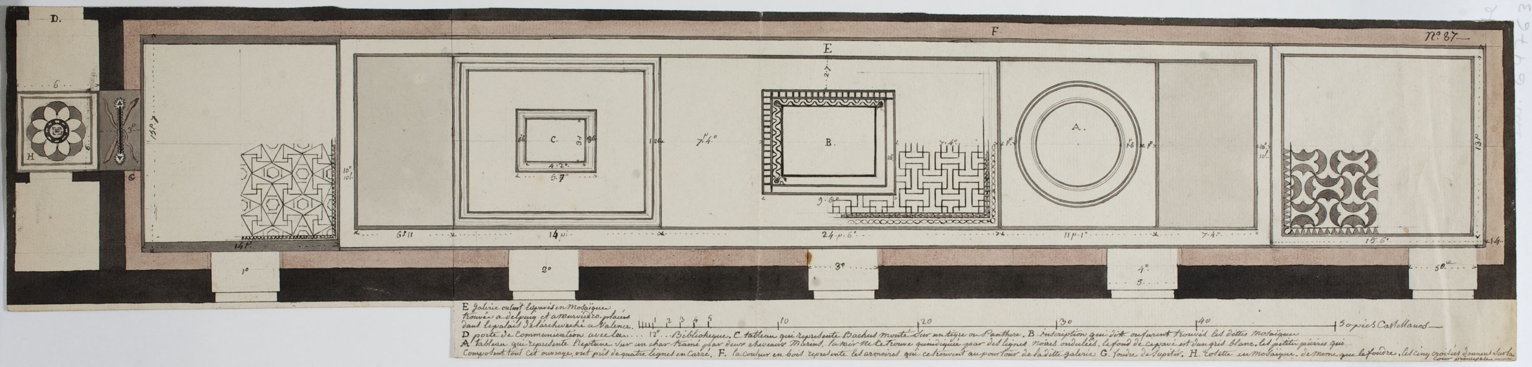 image for: Jacques Moulinier - Còpia d'uns mosaics trobats al Puig i Morvedre, emplaçats al Palau Arquebisbal de València - Cap a 1801-1803