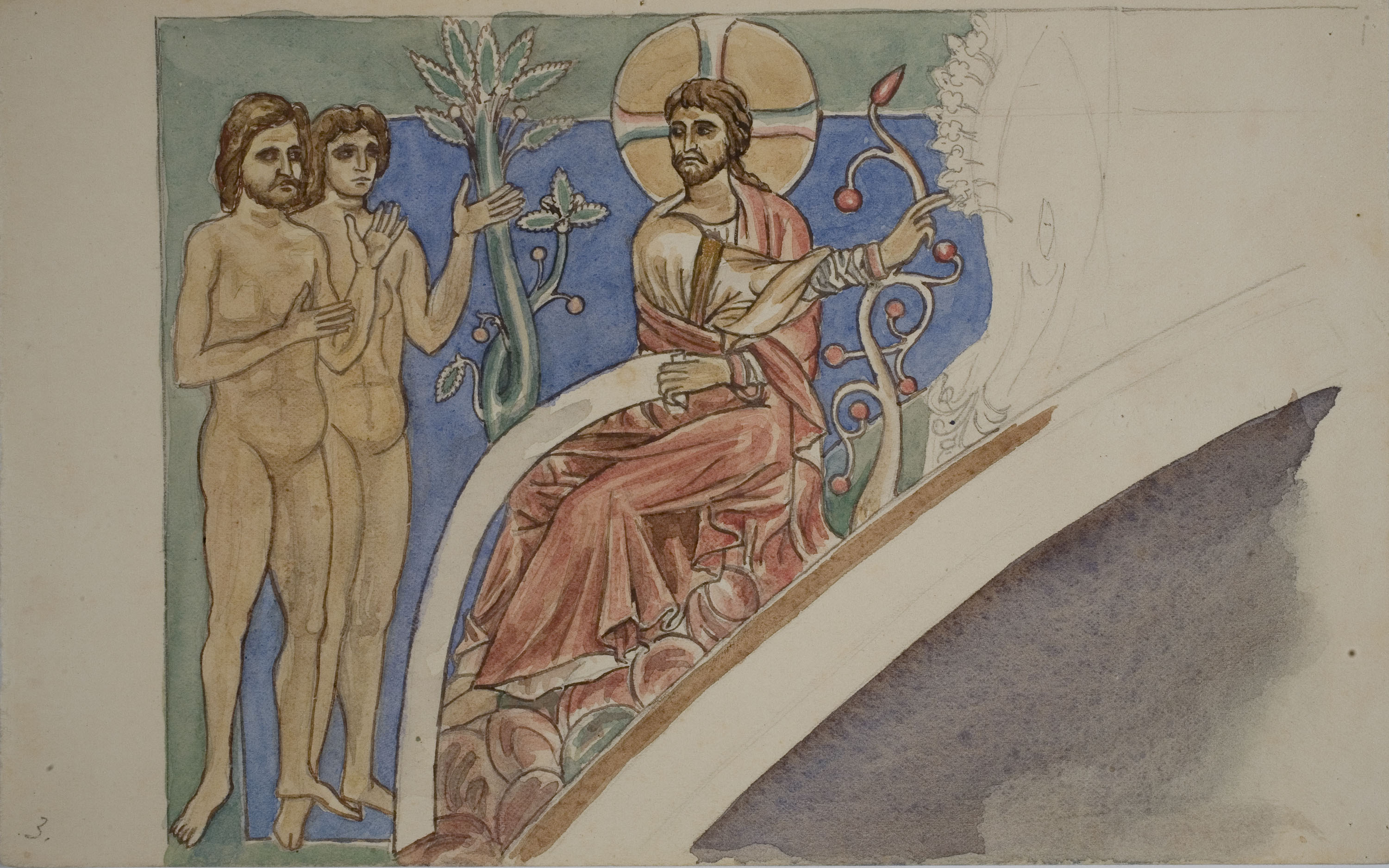 image for: Lluís Domènech i Montaner - Còpia de les pintures de Sixena: Déu introdueix Adam i Eva en el Paradís - 1918