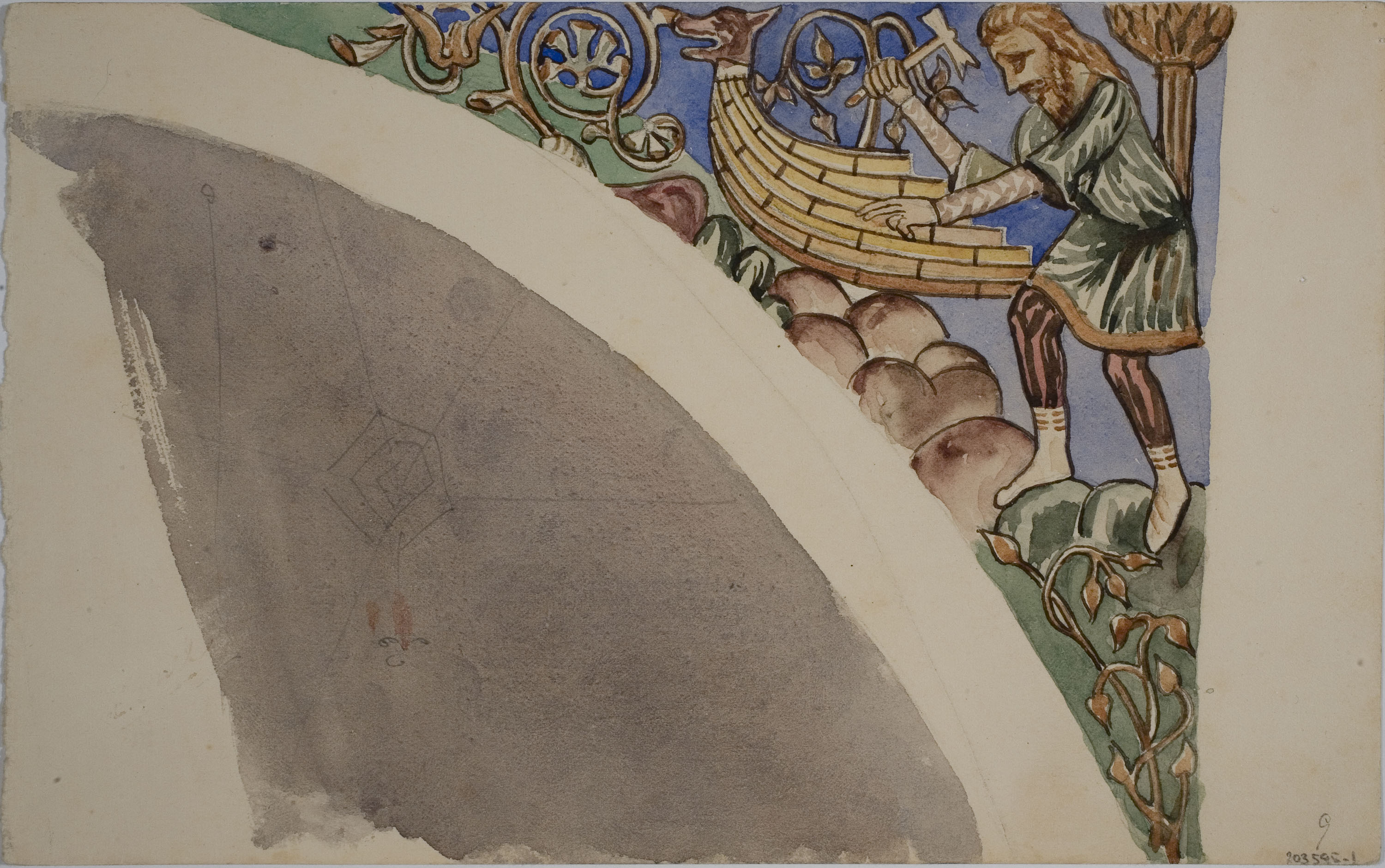 image for: Lluís Domènech i Montaner - Còpia de les pintures de Sixena: Construcció de l'Arca de Noè - 1918