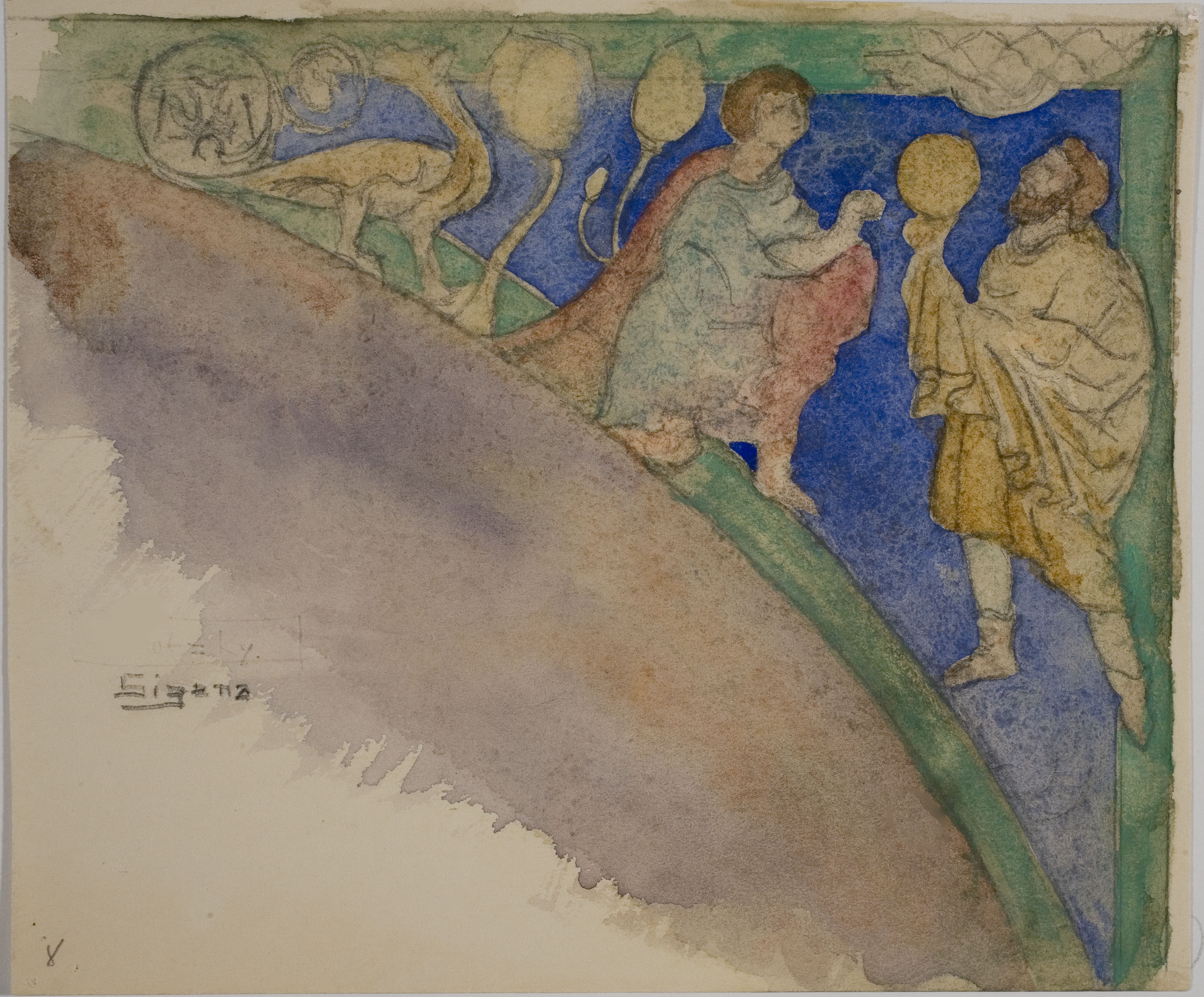 image for: Lluís Domènech i Montaner - Còpia de les pintures de Sixena: Les ofrenes de Caín i Abel - 1918