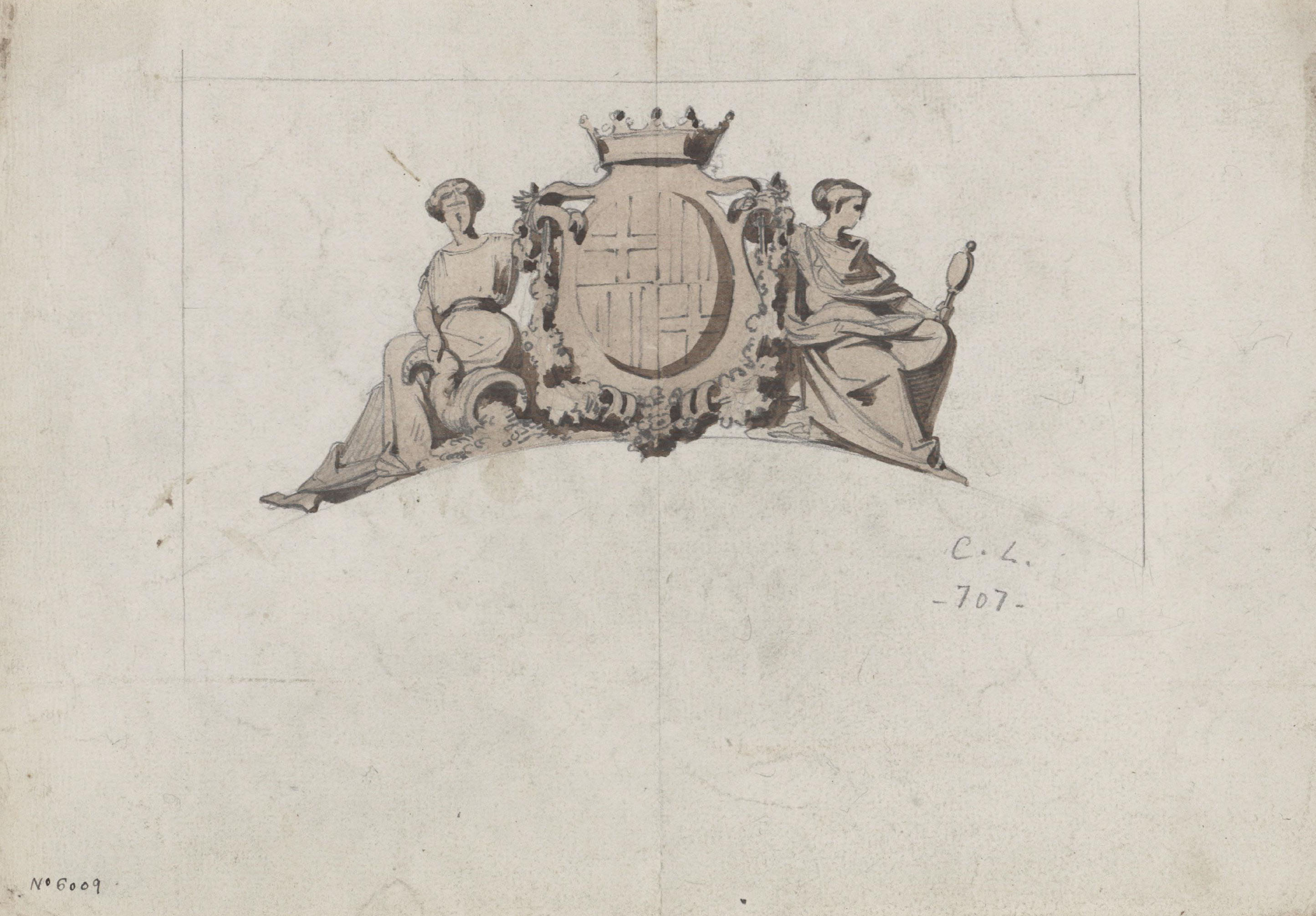 image for: Claudi Lorenzale - Estudi d'escut al·legòric de Barcelona - Cap a 1840-1860